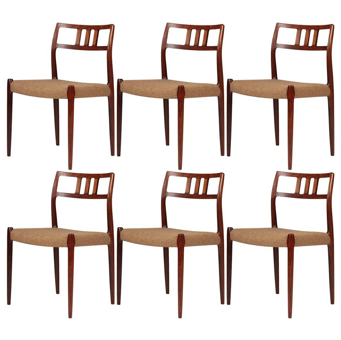 Scandinavian Modern Set of Six Dining Chairs Niels Moller Rosewood No.79 Model 
