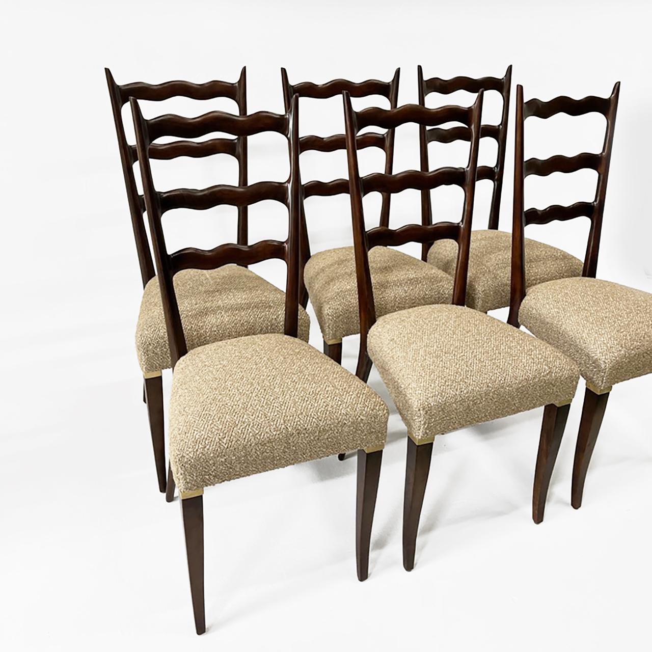 Art Deco Rare Set of Six Paolo Buffa Dining Chairs, Italy 1940s For Sale