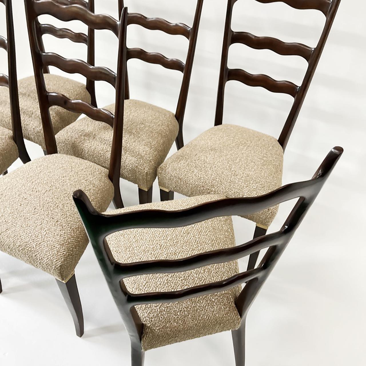 Italian Rare Set of Six Paolo Buffa Dining Chairs, Italy 1940s For Sale