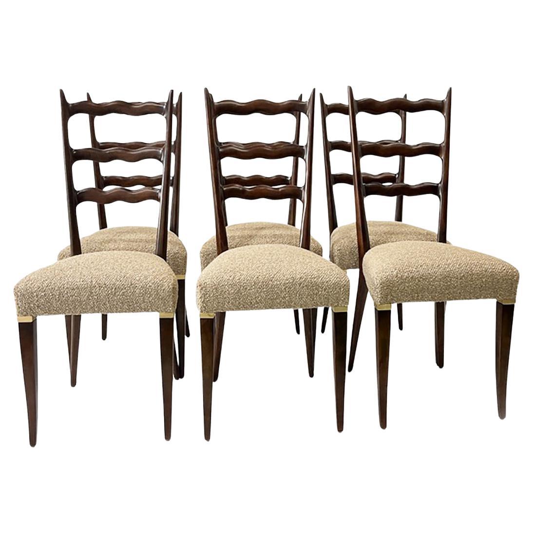 Rare ensemble de six chaises de salle à manger Paolo Buffa, Italie, années 1940