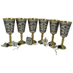 Vintage Rare Set of Six Russian Solid Silver & Enamel Kiddish Cups with Original Labels