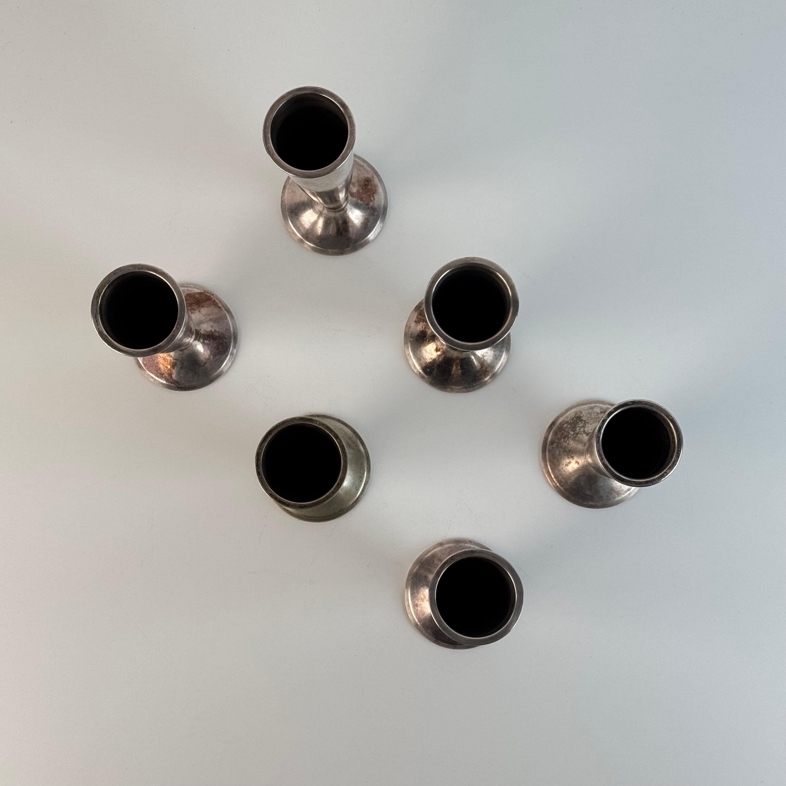 Art Déco Rare Set of Six Silver-Plated Bud Vases by Gio Ponti for Krupp Milano, 1930s in vendita