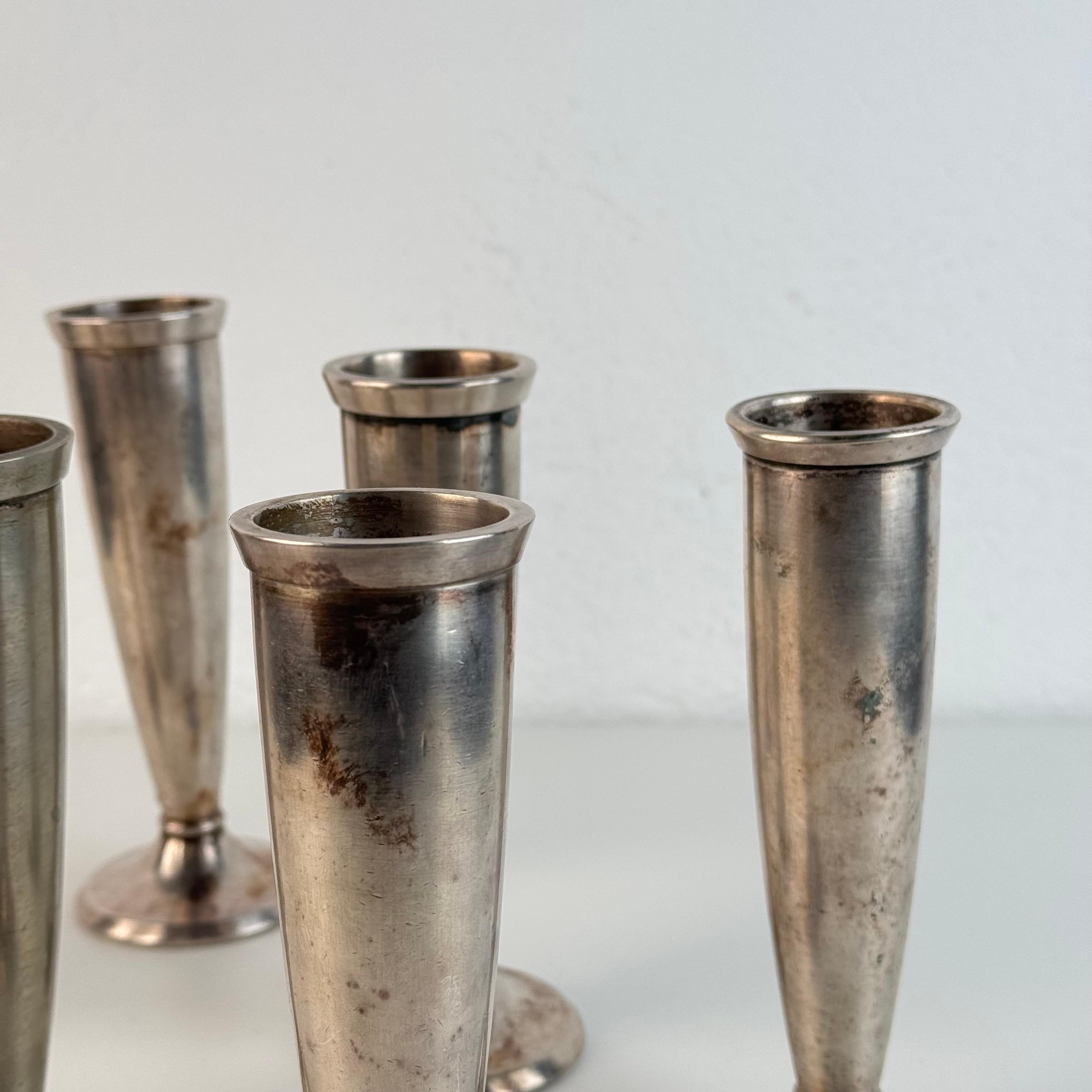 Metà XX secolo Rare Set of Six Silver-Plated Bud Vases by Gio Ponti for Krupp Milano, 1930s in vendita
