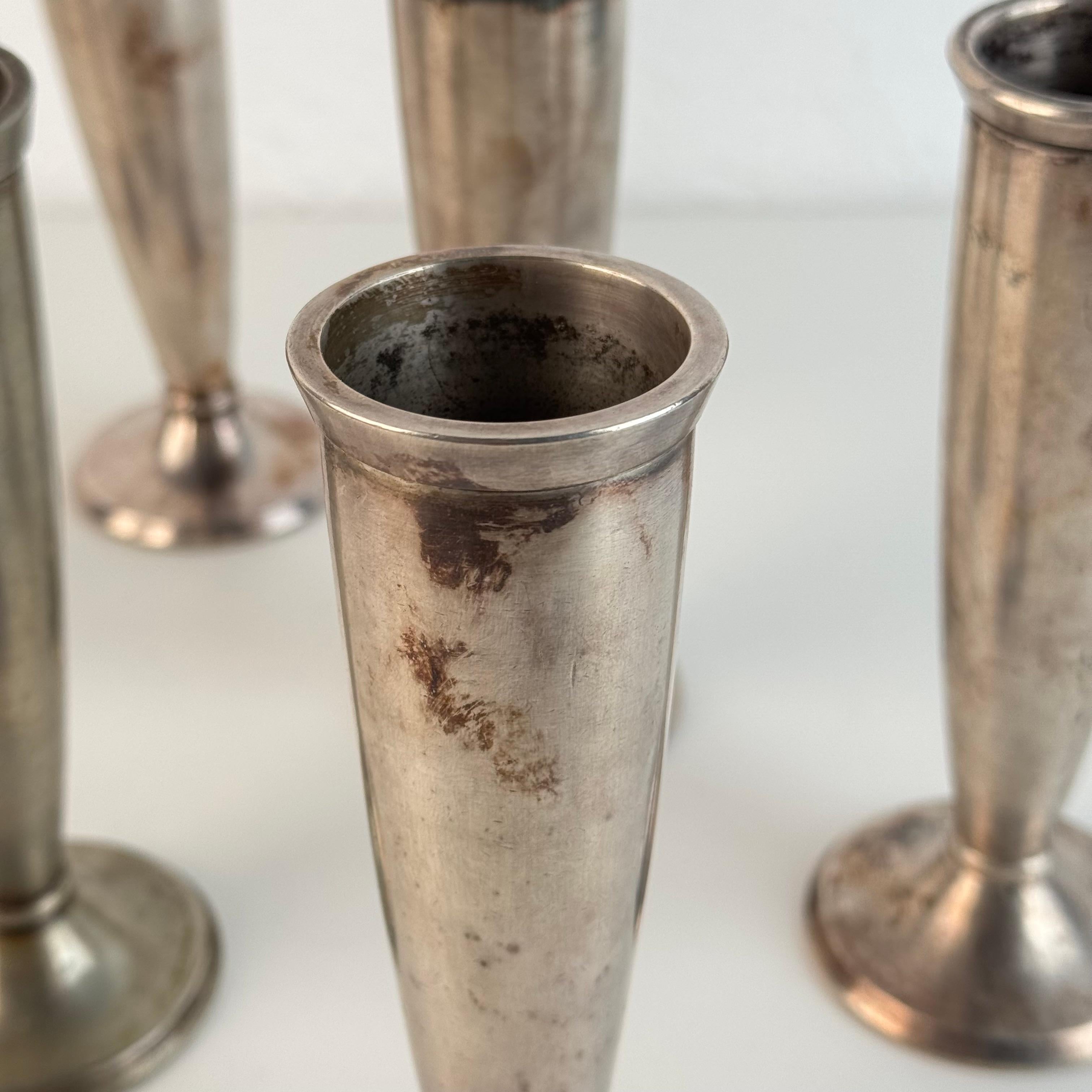 Placcato argento Rare Set of Six Silver-Plated Bud Vases by Gio Ponti for Krupp Milano, 1930s in vendita