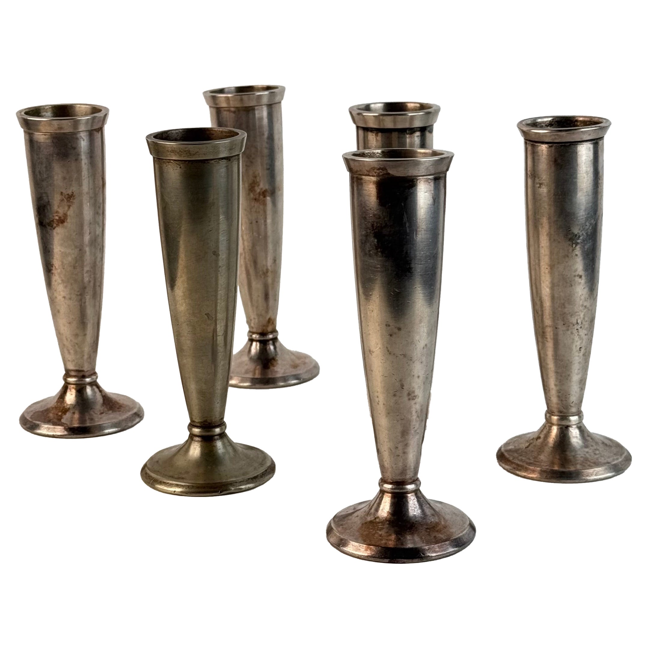 Rare Set of Six Silver-Plated Bud Vases by Gio Ponti for Krupp Milano, 1930s in vendita