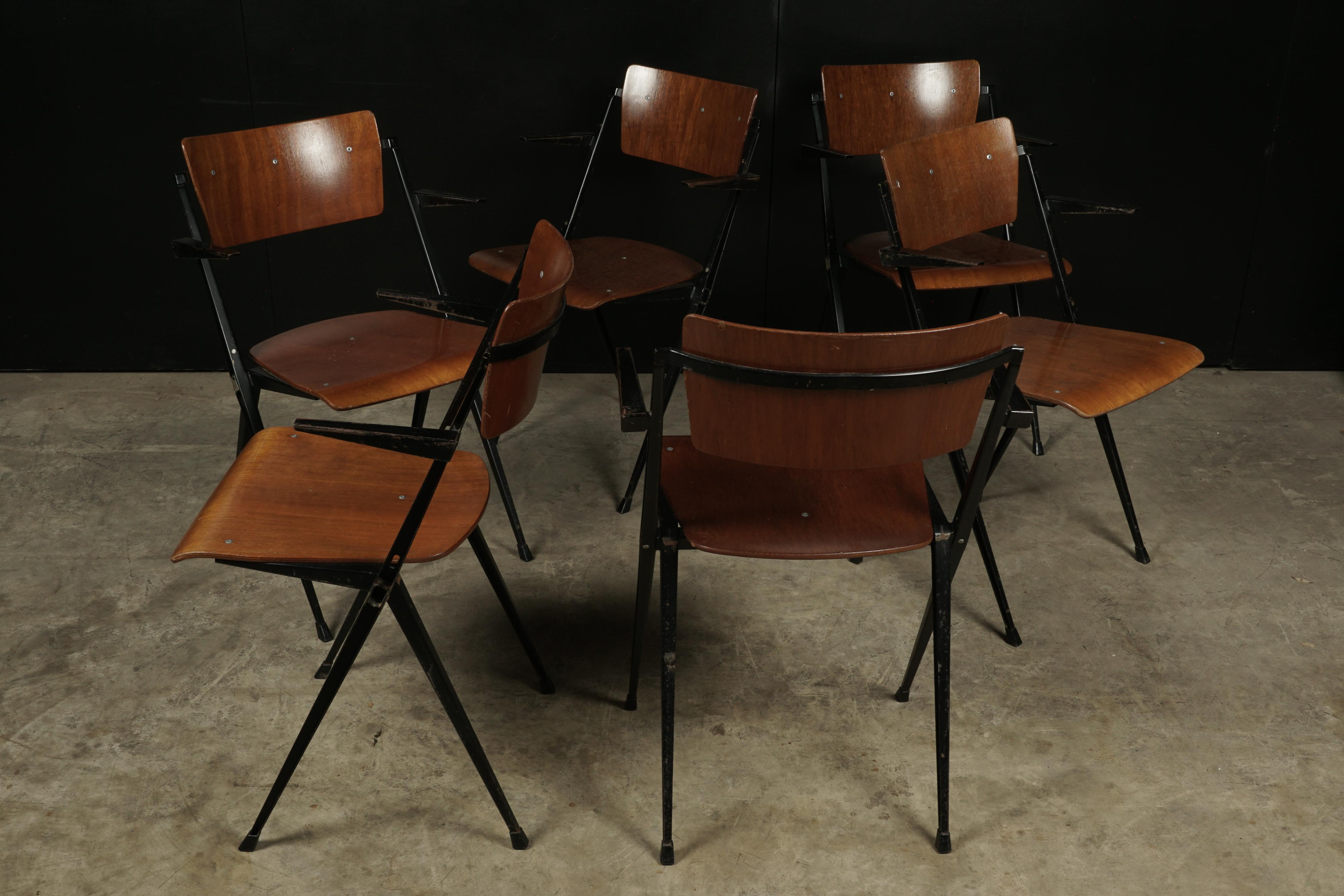 European Rare Set of Six Stacking Chairs Designed by Wm. Rietveld, circa 1960 For Sale