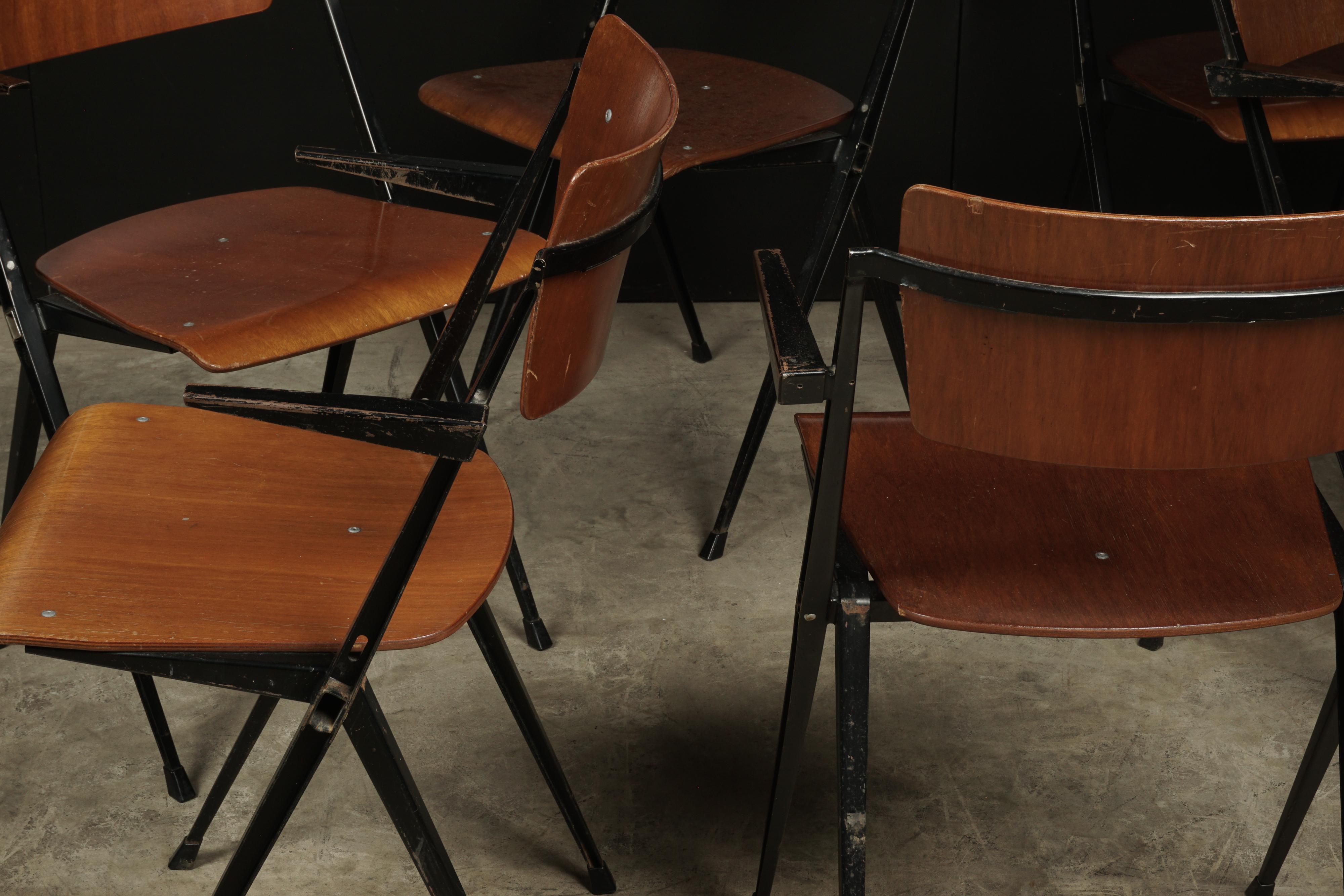 Rare Set of Six Stacking Chairs Designed by Wm. Rietveld, circa 1960 In Good Condition For Sale In Nashville, TN