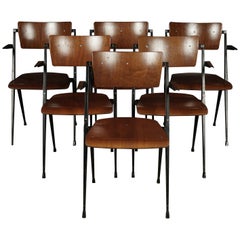 Retro Rare Set of Six Stacking Chairs Designed by Wm. Rietveld, circa 1960