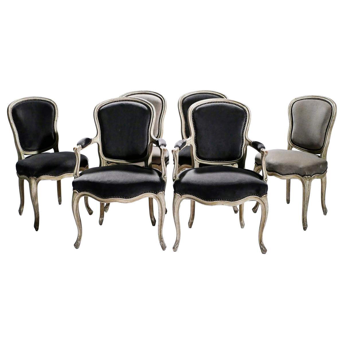 Rare Set of Six Stamped Maison Jansen Louis XV Chairs and Armchairs, 1940s