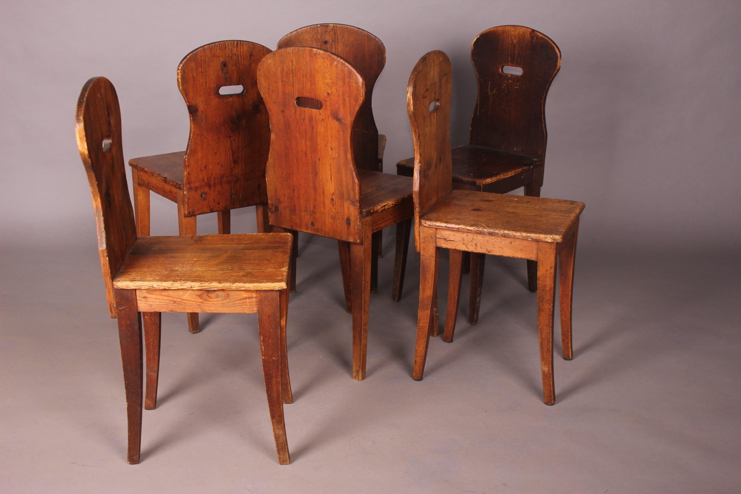 Rare Set of Six Swiss Alp, folk art , Chairs In Good Condition For Sale In grand Lancy, CH