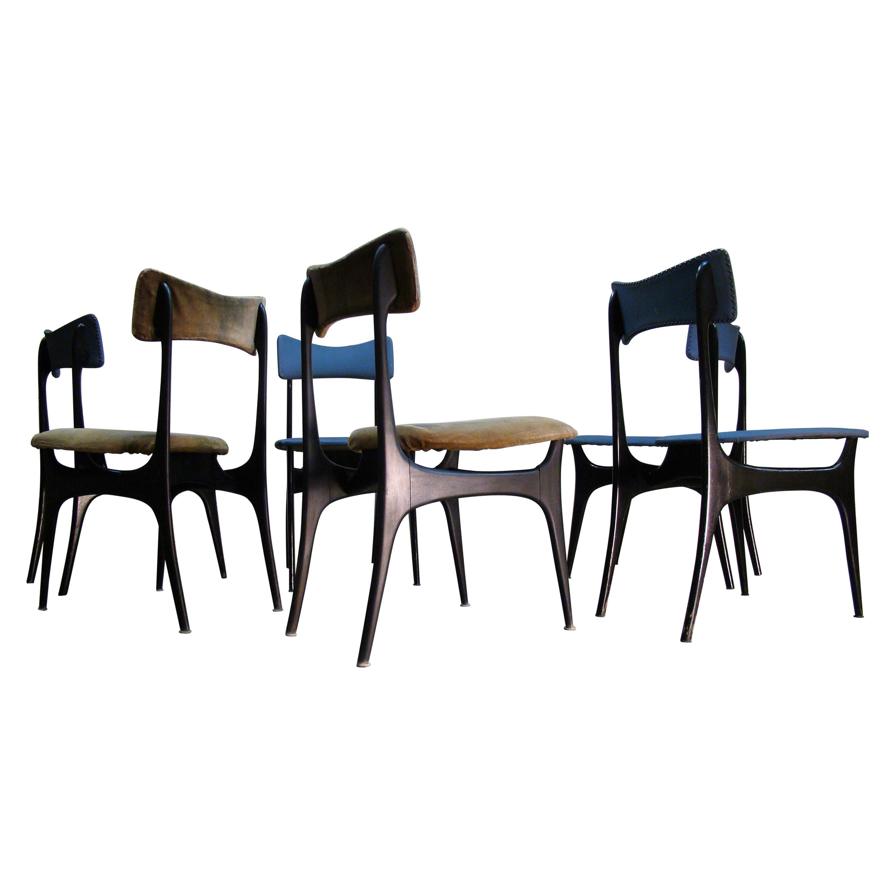 Rare Set of Six Teak Dining Chairs by Alfred Hendrickx for Belform, 1950s For Sale