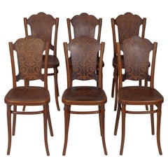 Rare Set of Six Thonet Dining, Side Chairs With Flower Decor Pattern, Austria