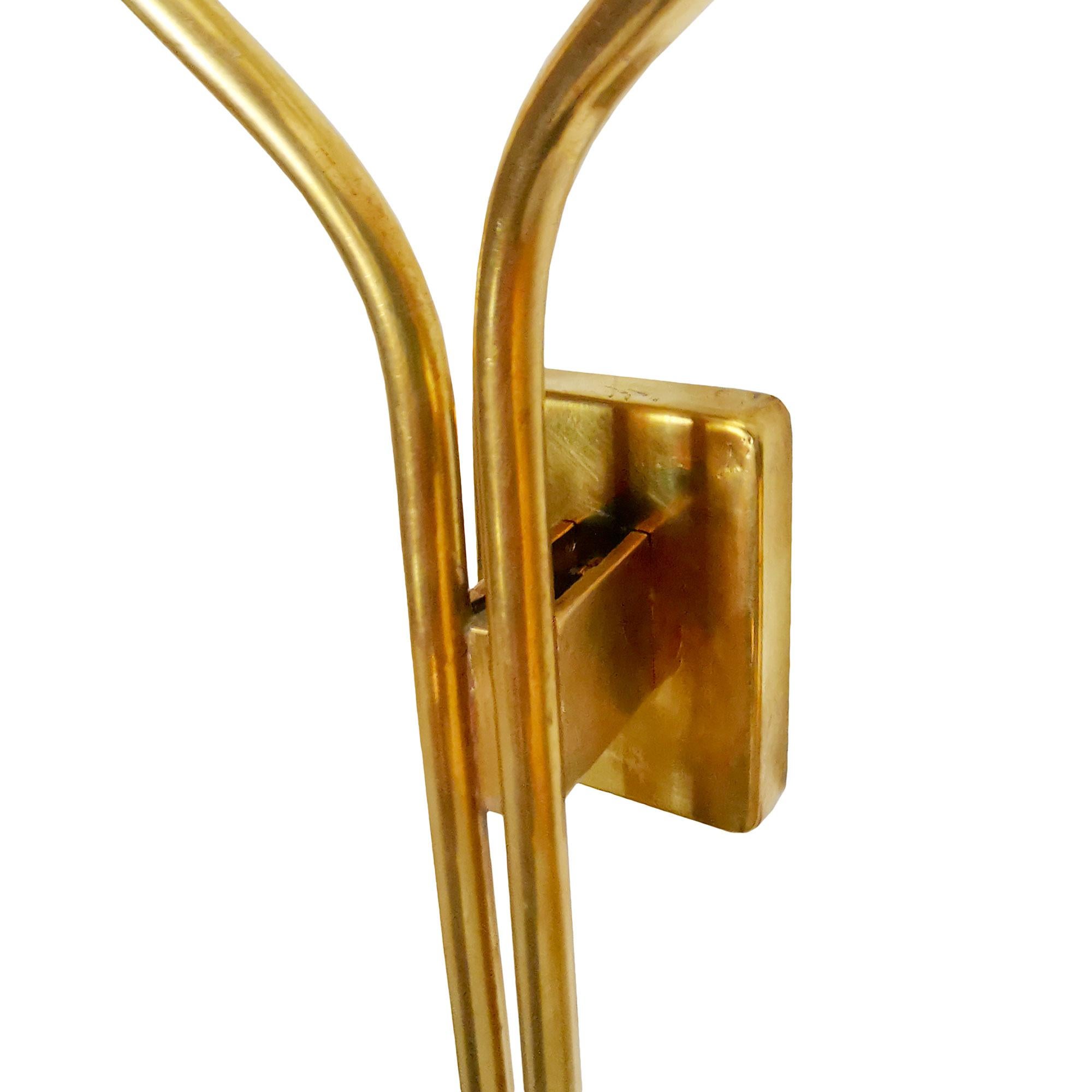 Brass Rare Set of Six Mid-Century Modern Wall Lights in white glass paste - Italy 1950 For Sale