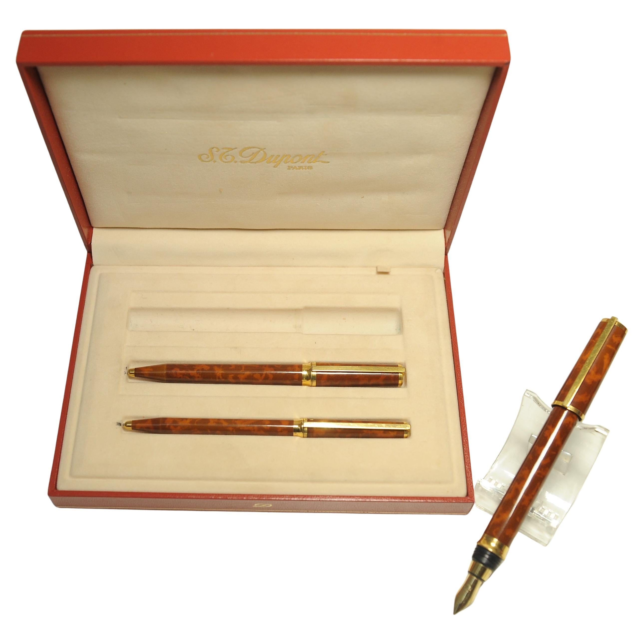Seltener Satz von S.T DuPont of Paris Montparnasse Brown Marmor lackiert Schreibset (Französisch) im Angebot