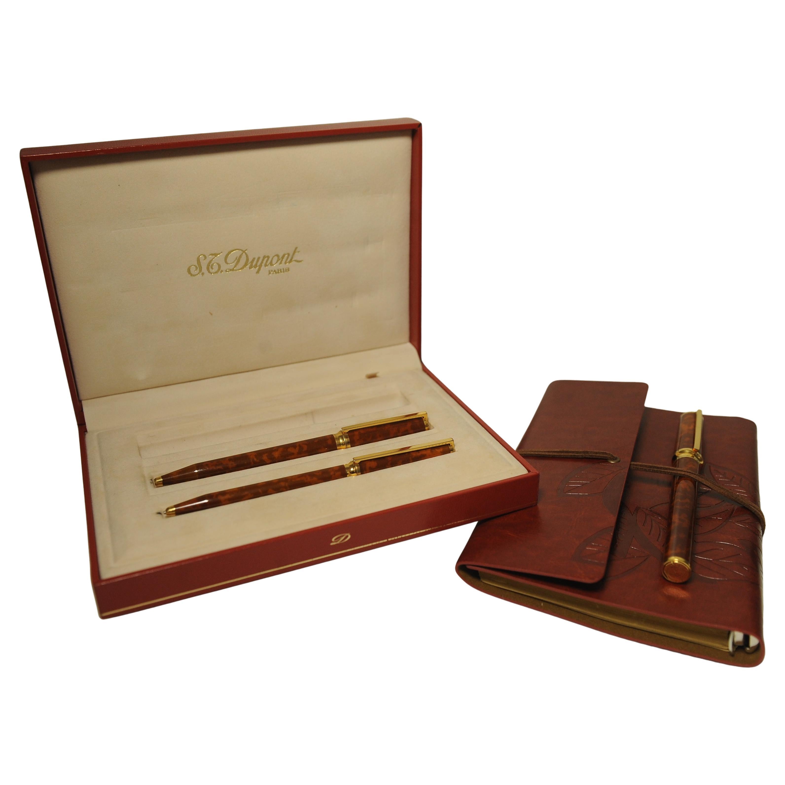 Seltener Satz von S.T DuPont of Paris Montparnasse Brown Marmor lackiert Schreibset (20. Jahrhundert) im Angebot
