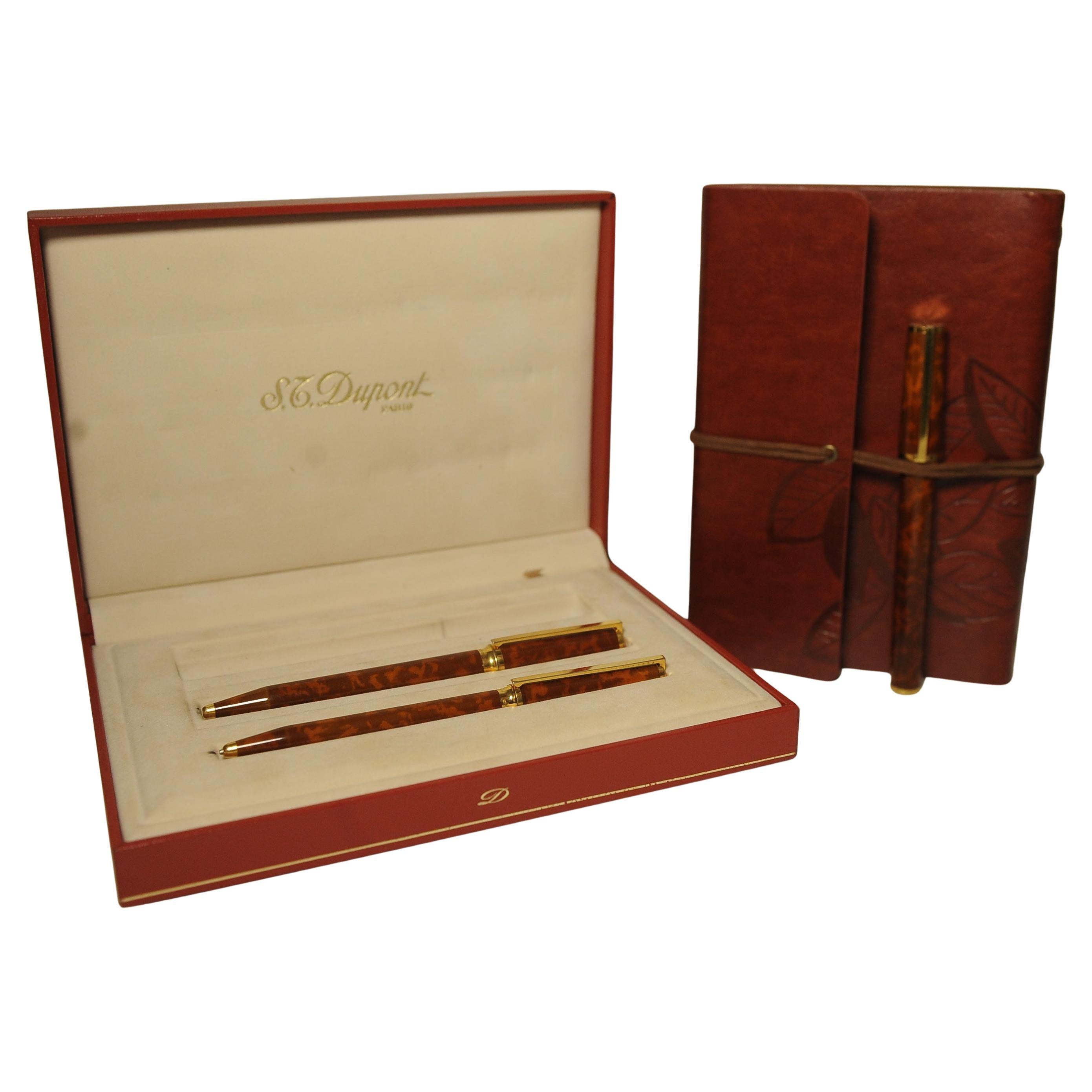 Seltener Satz von S.T DuPont of Paris Montparnasse Brown Marmor lackiert Schreibset im Angebot 1