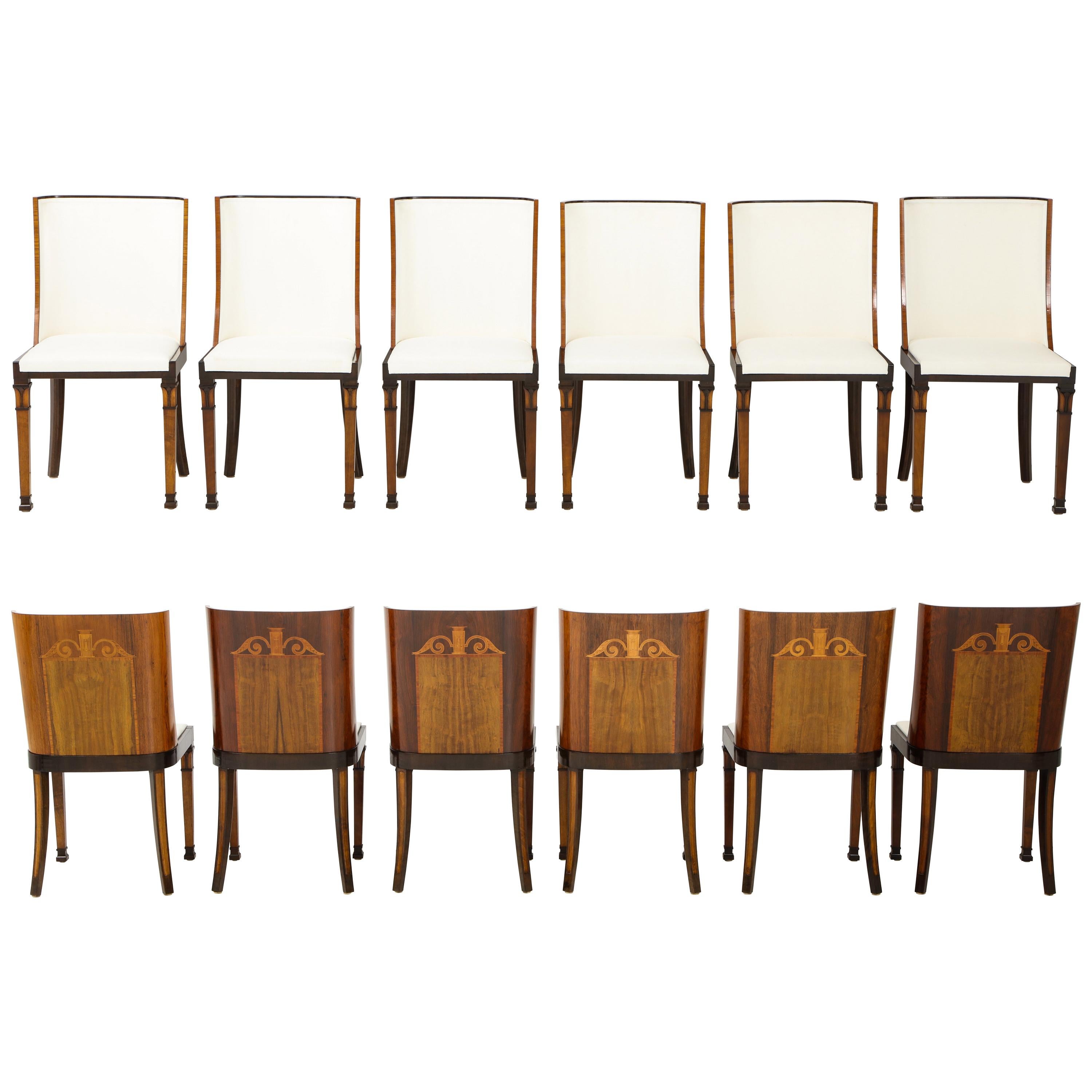 Rare Set of Swedish Grace Twelve Dining Chairs, Attributed to Carl Bergsten