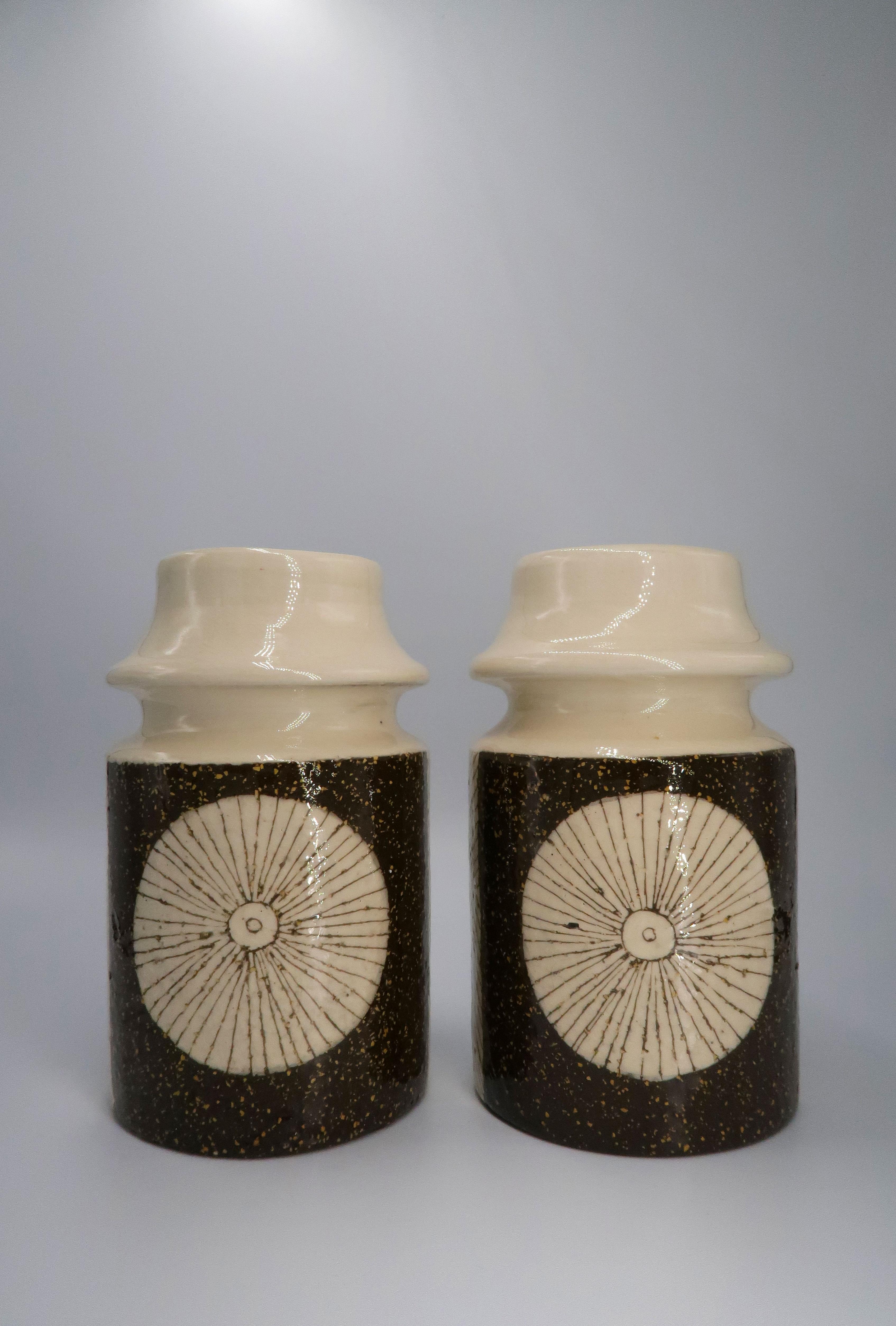 Mid-Century Modern Swedish Upsala-Ekeby Graphic Decor Vases, 1960s For Sale