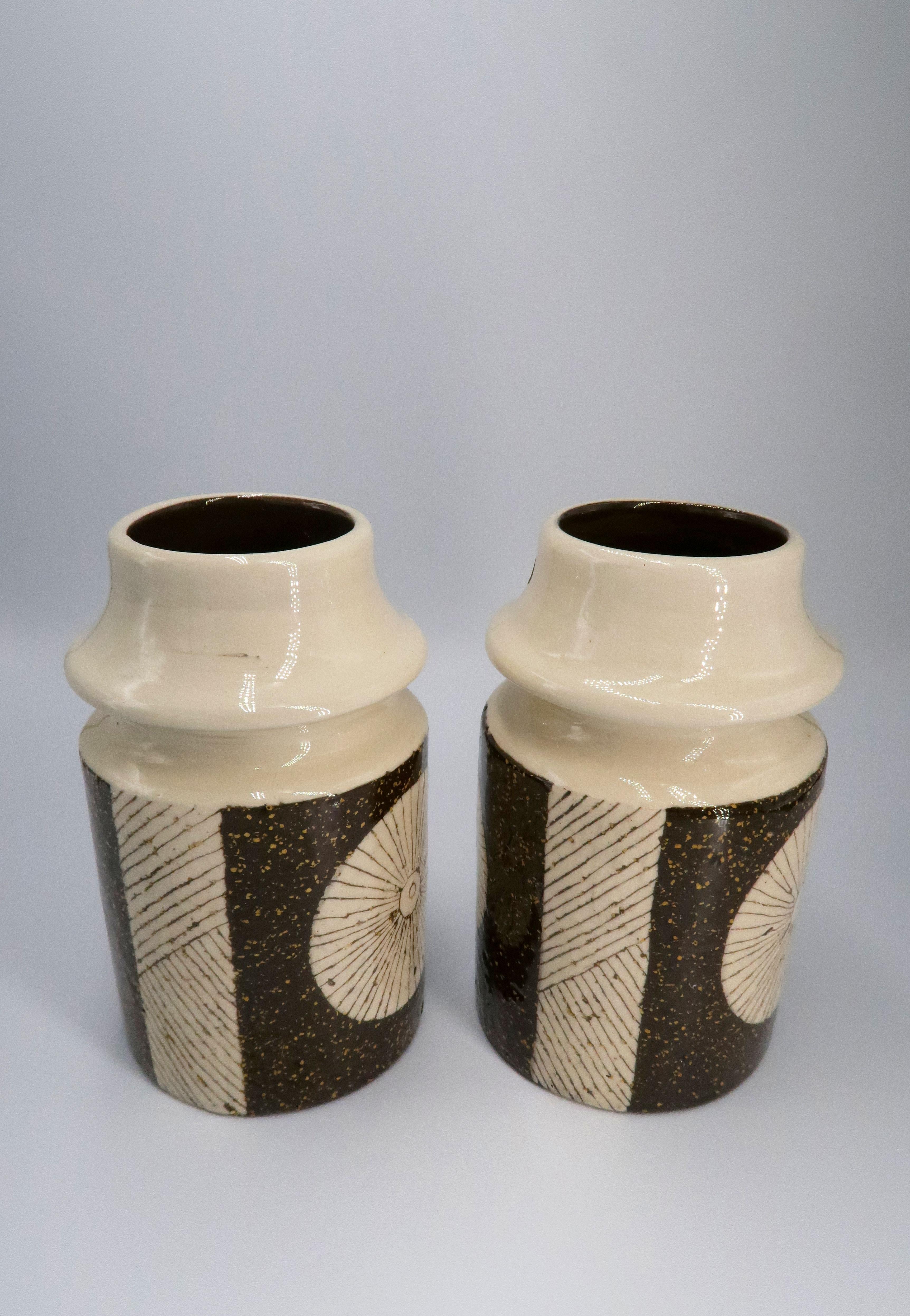 Pottery Swedish Upsala-Ekeby Graphic Decor Vases, 1960s For Sale