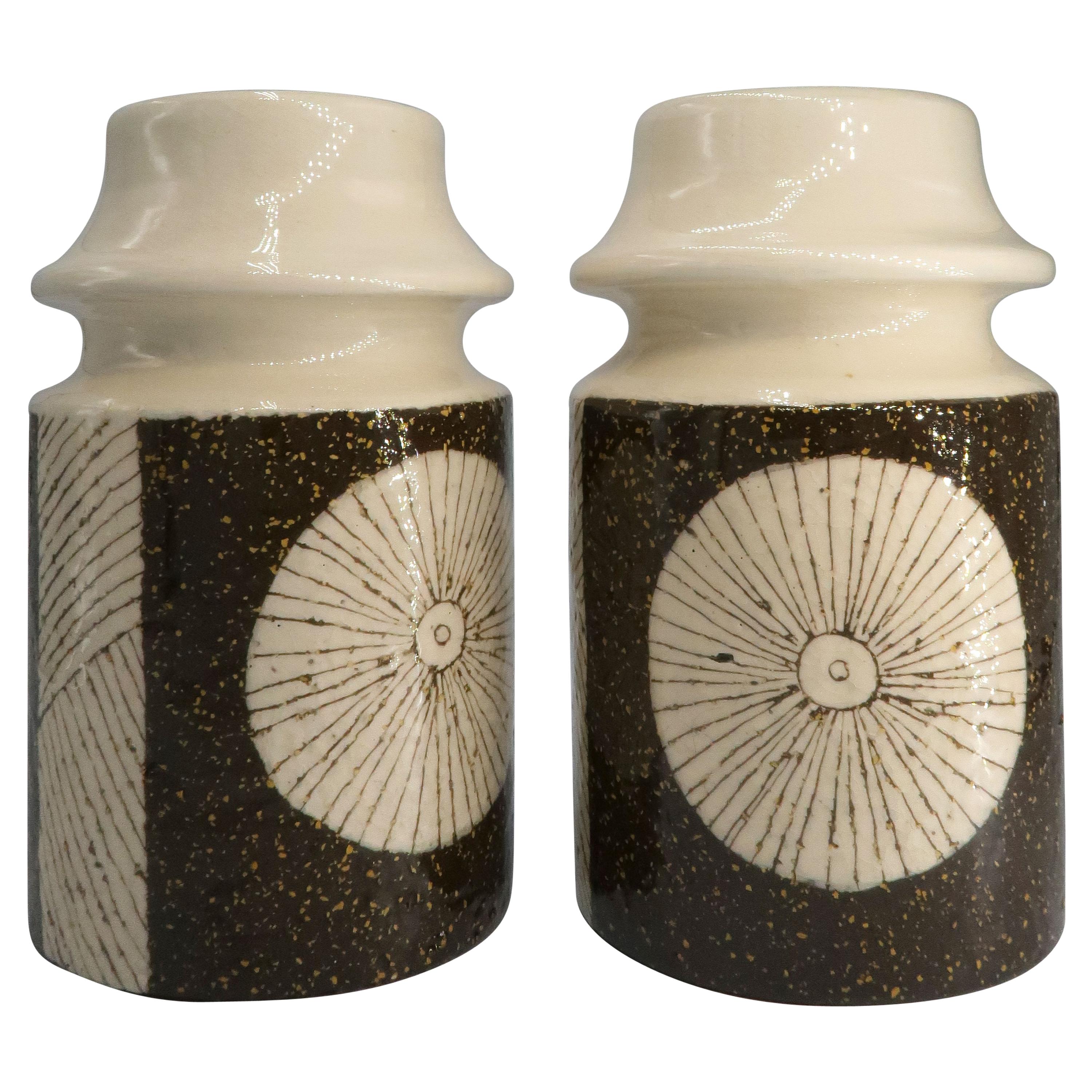 Rare Set of Swedish Mid-Century Upsala-Ekeby Ceramic Cream, Brown Vases, 1960s