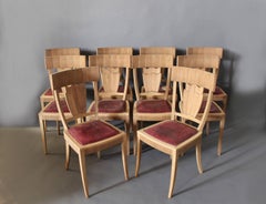 Rare Set of Ten French Art Deco Walnut Dining Chairs by Jean-Charles Moreux