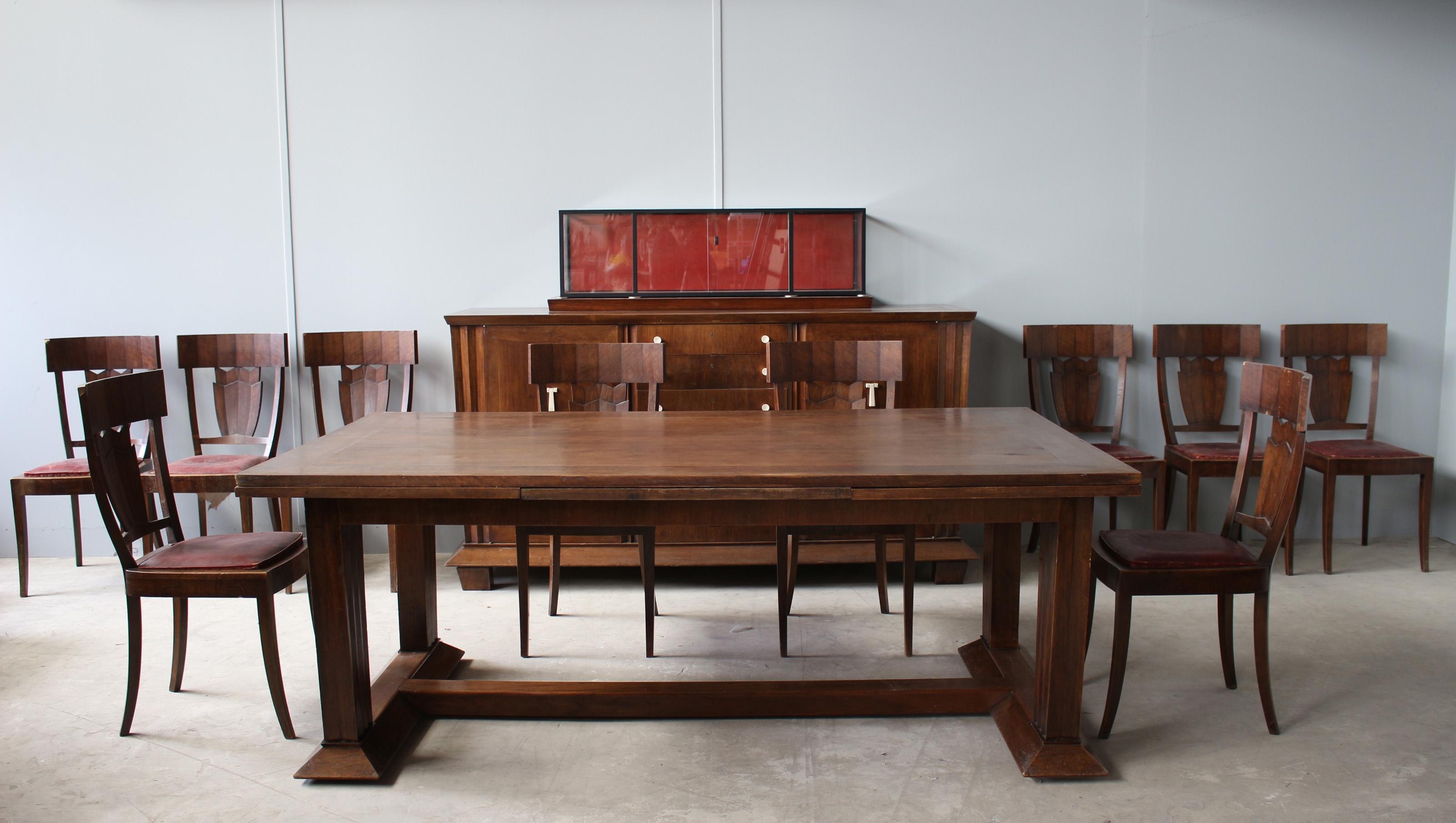 Rare Set of Ten French Art Deco Walnut Dining Chairs by Jean-Charles Moreux 13