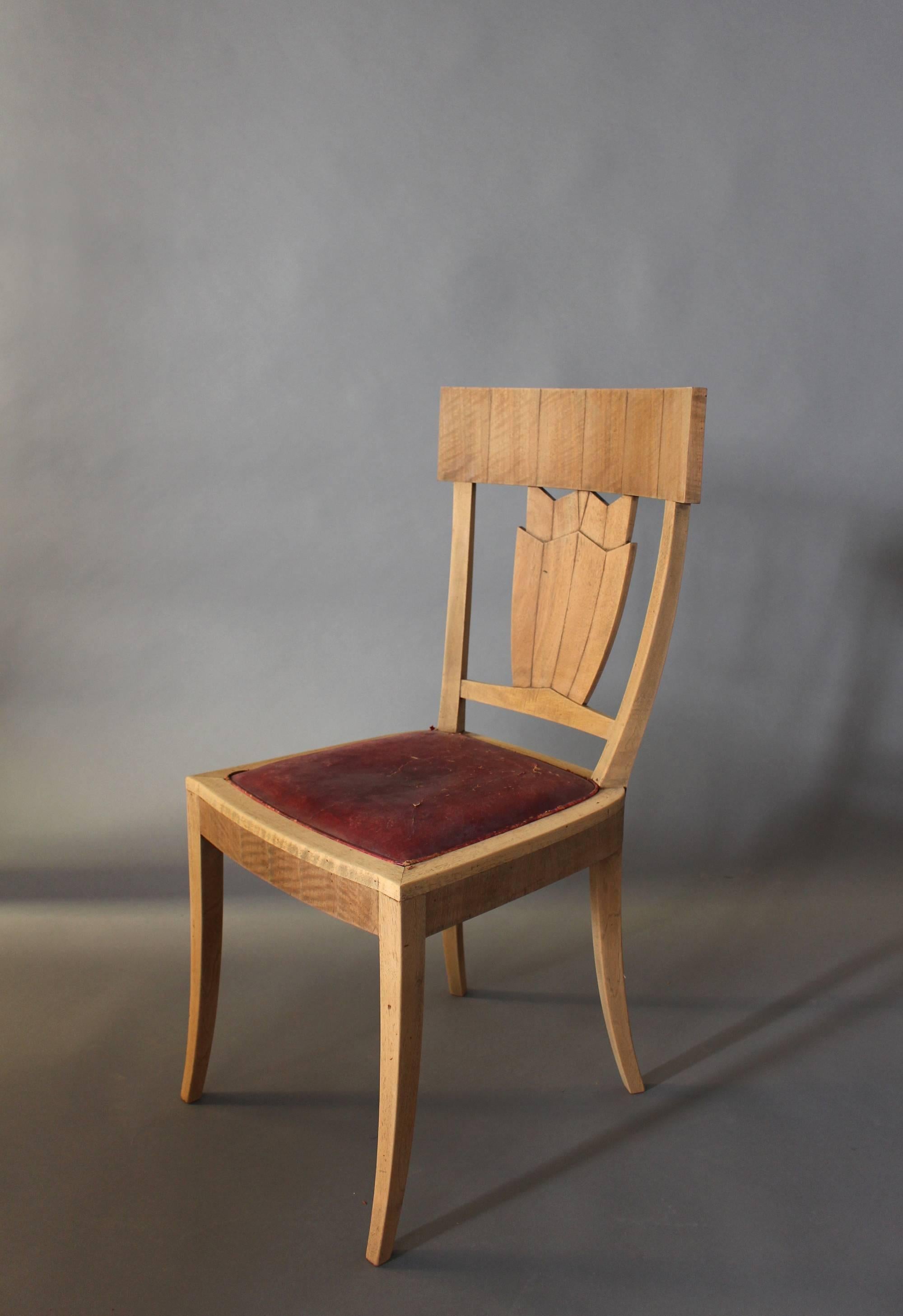 Rare Set of Ten French Art Deco Walnut Dining Chairs by Jean-Charles Moreux 2