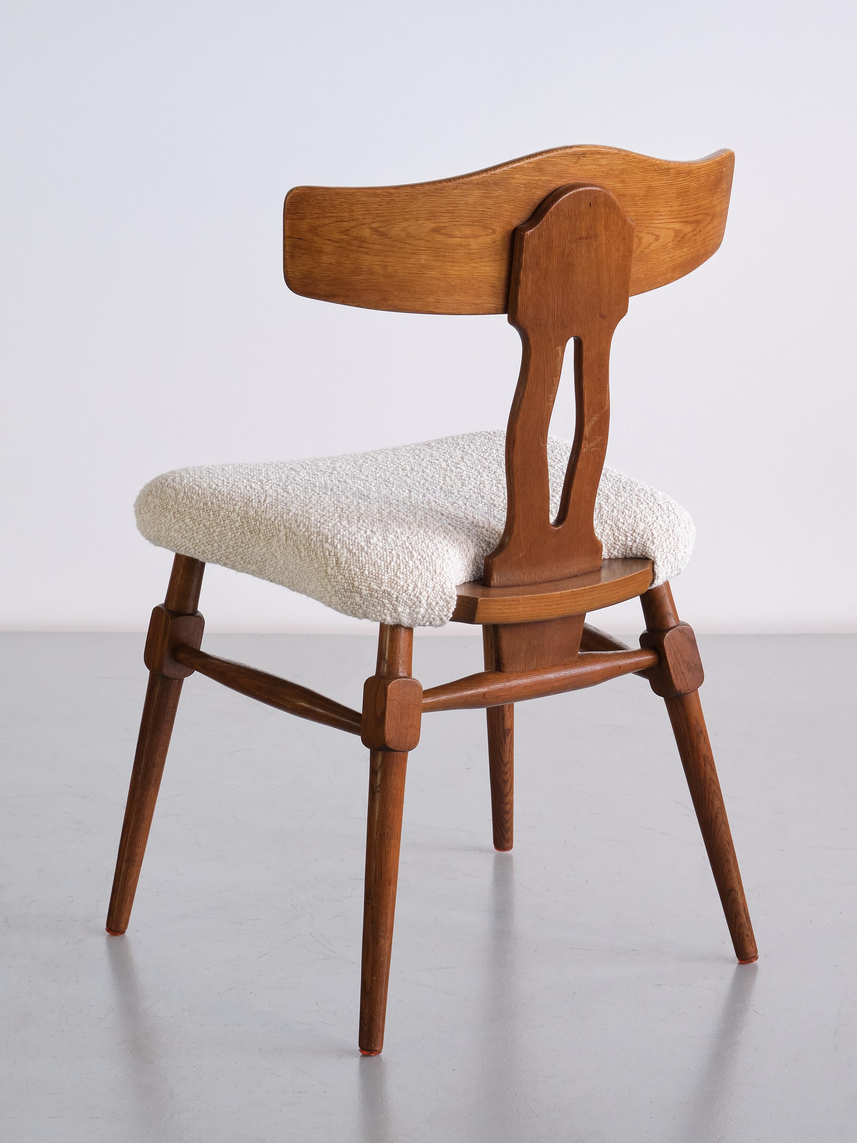 Rare Set of Ten Henning Kjærnulf Dining Chairs in Oak and Bouclé, Denmark, 1950s 10