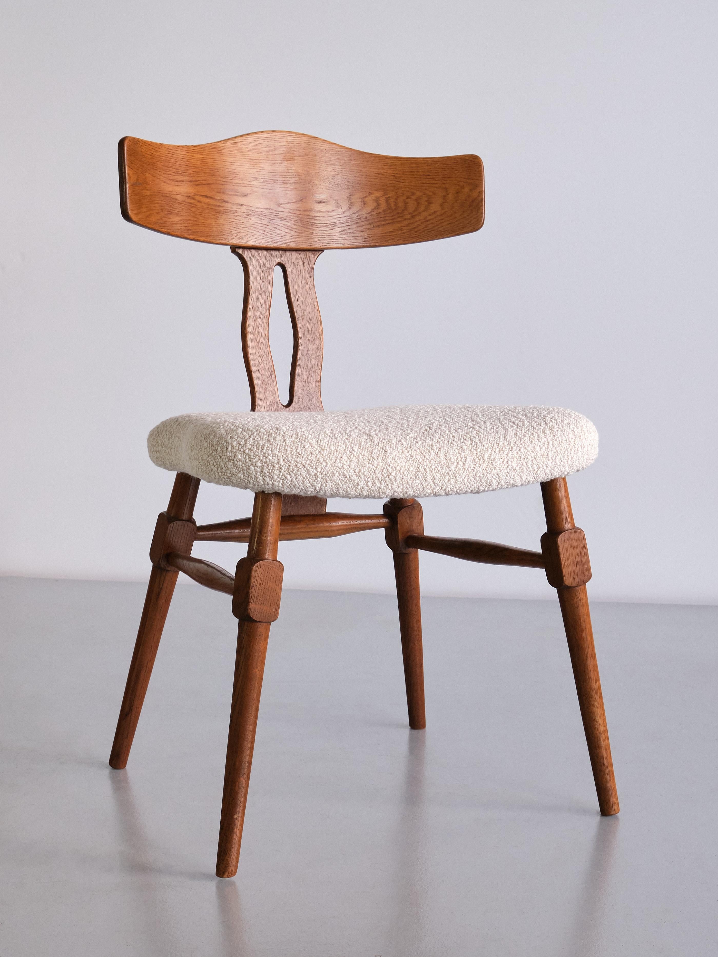 Rare Set of Ten Henning Kjærnulf Dining Chairs in Oak and Bouclé, Denmark, 1950s In Good Condition In The Hague, NL