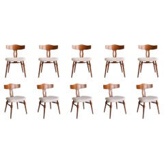 Rare Set of Ten Henning Kjærnulf Dining Chairs in Oak and Bouclé, Denmark, 1950s