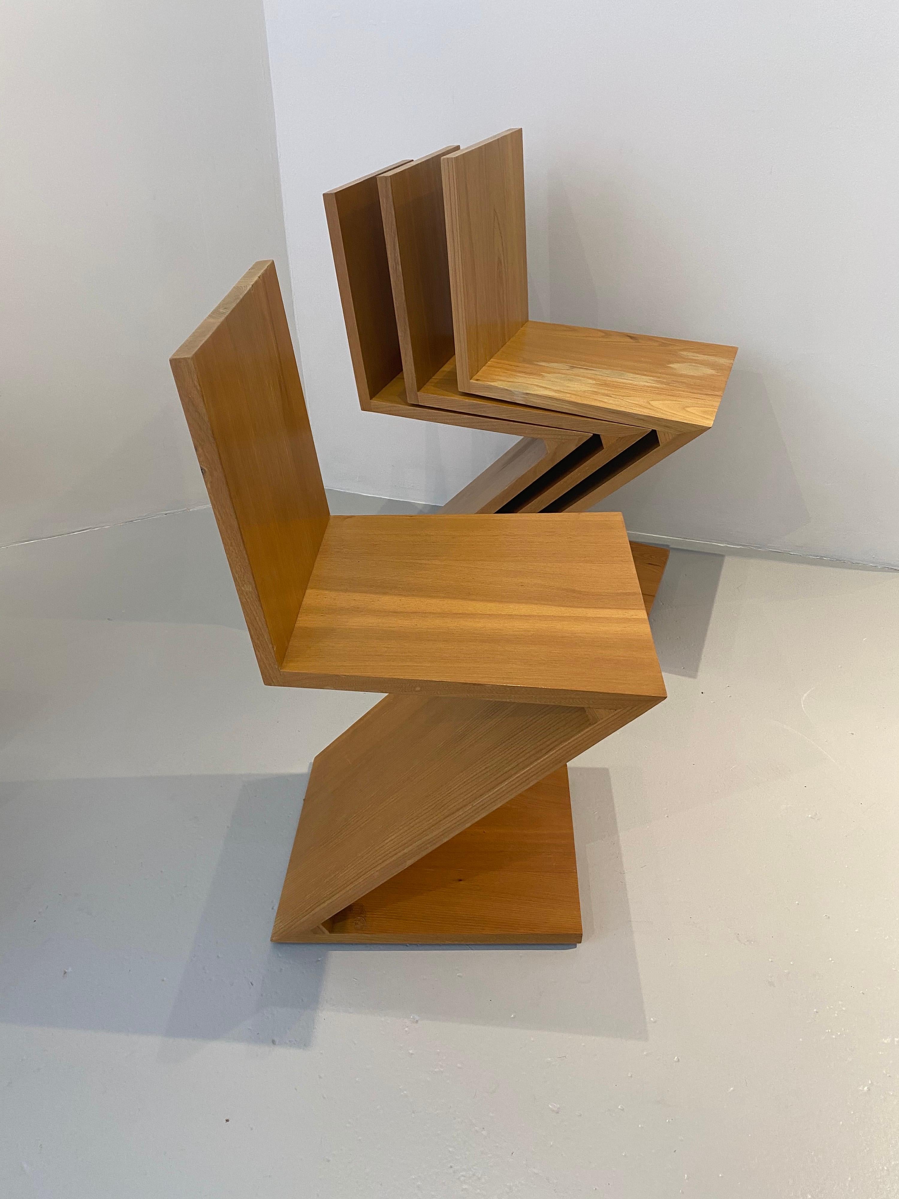 Wood Rare Set of Ten “Zig - Zag” Chairs, Gerrit Rietveld for Cassina, 1973