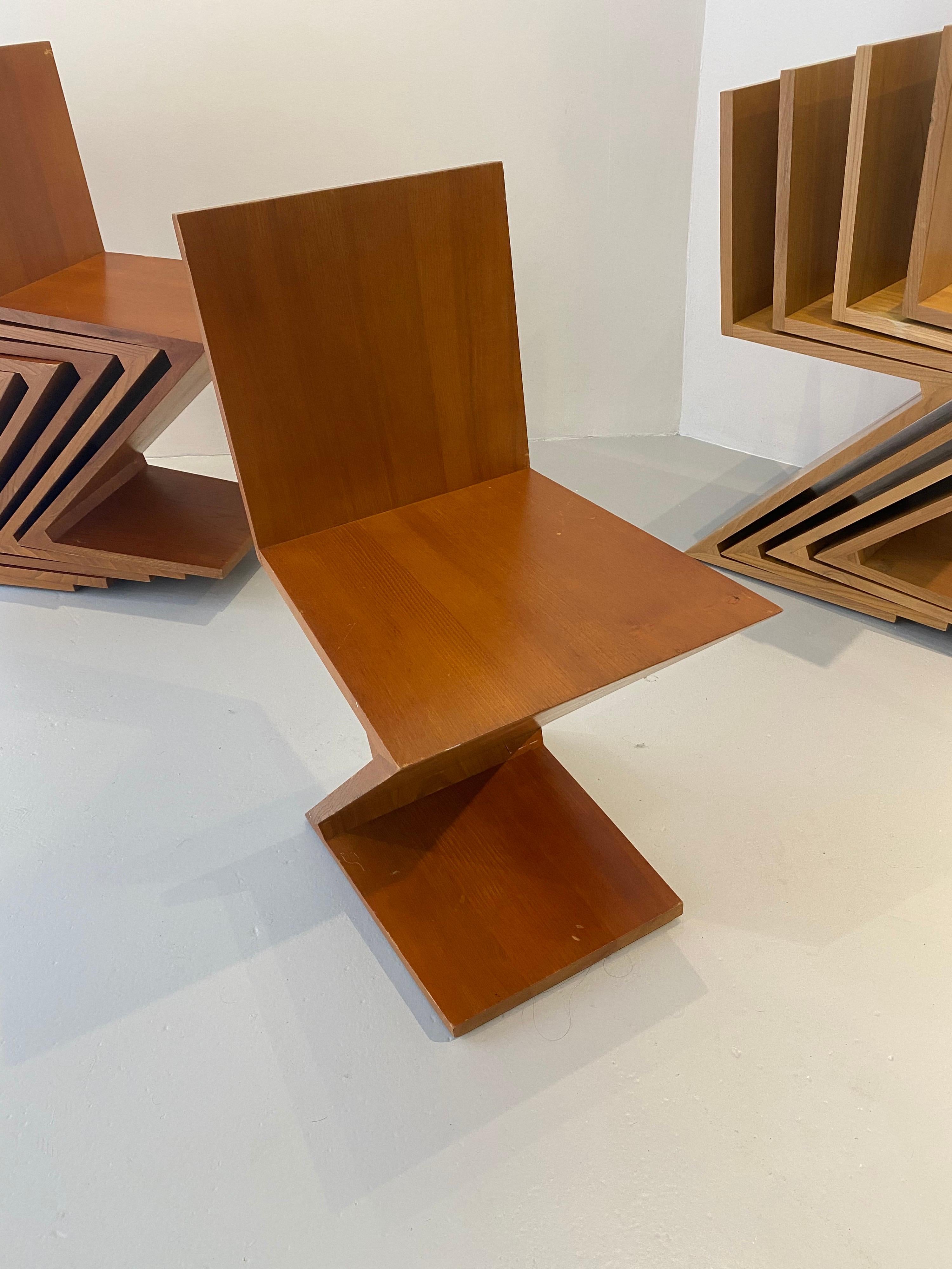 Mid-Century Modern Rare Set of Ten “Zig - Zag” Chairs, Gerrit Rietveld for Cassina, 1973