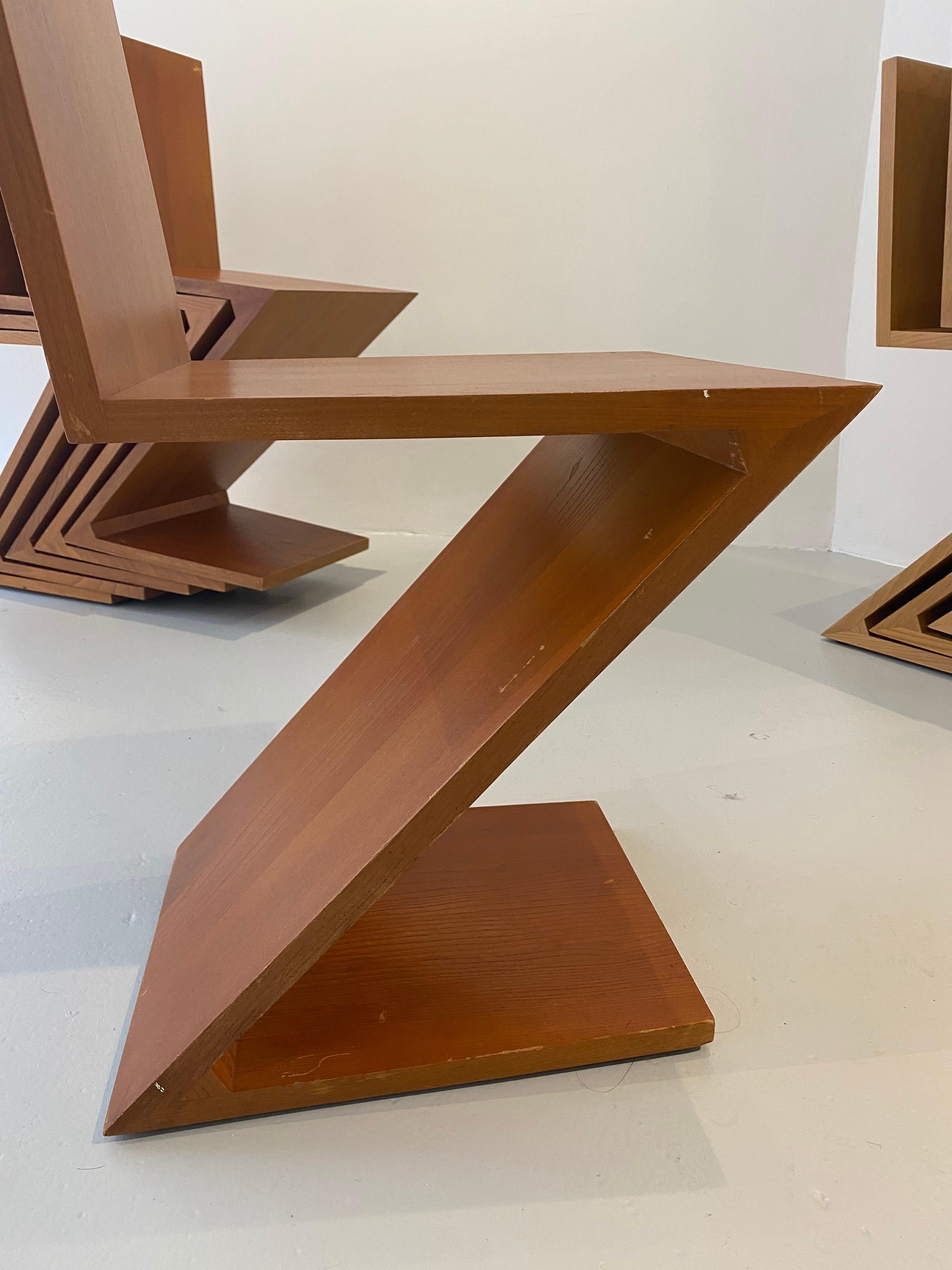 Italian Rare Set of Ten “Zig - Zag” Chairs, Gerrit Rietveld for Cassina, 1973