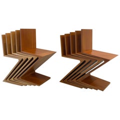Rare Set of Ten “Zig - Zag” Chairs, Gerrit Rietveld for Cassina, 1973