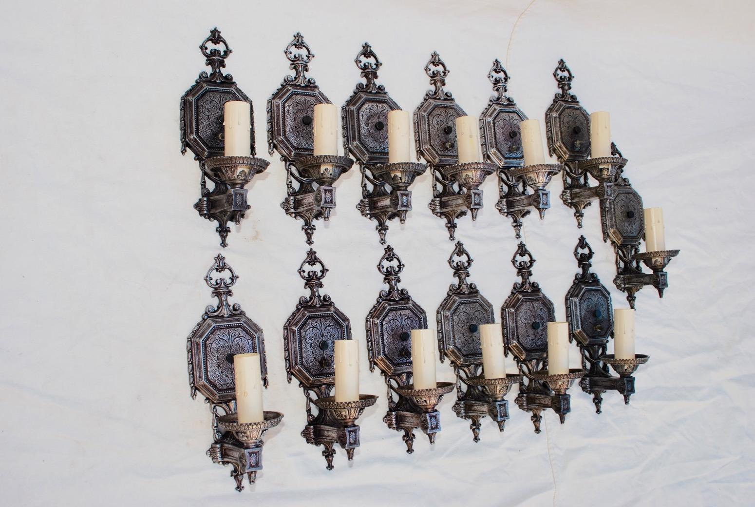 Rare Set of Thirteen 1920 Sconces ( six are sold ) In Good Condition For Sale In Los Angeles, CA