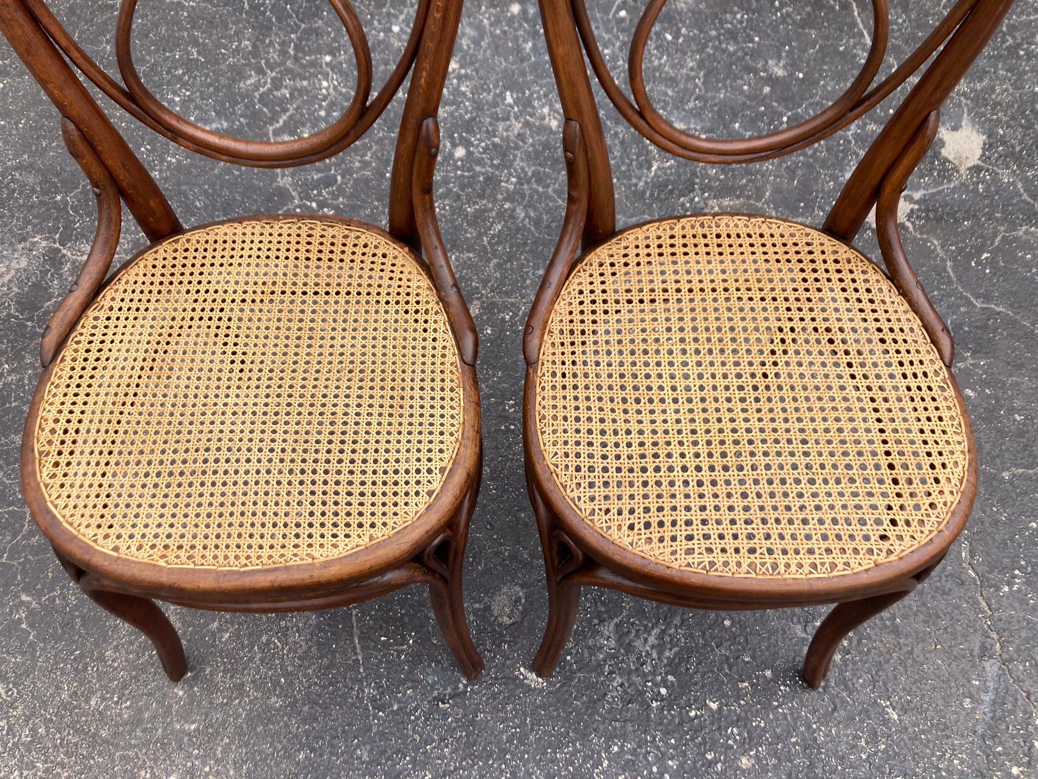 Rare ensemble de chaises Thonet modèle 13, en bois cintré et rotin en vente 8