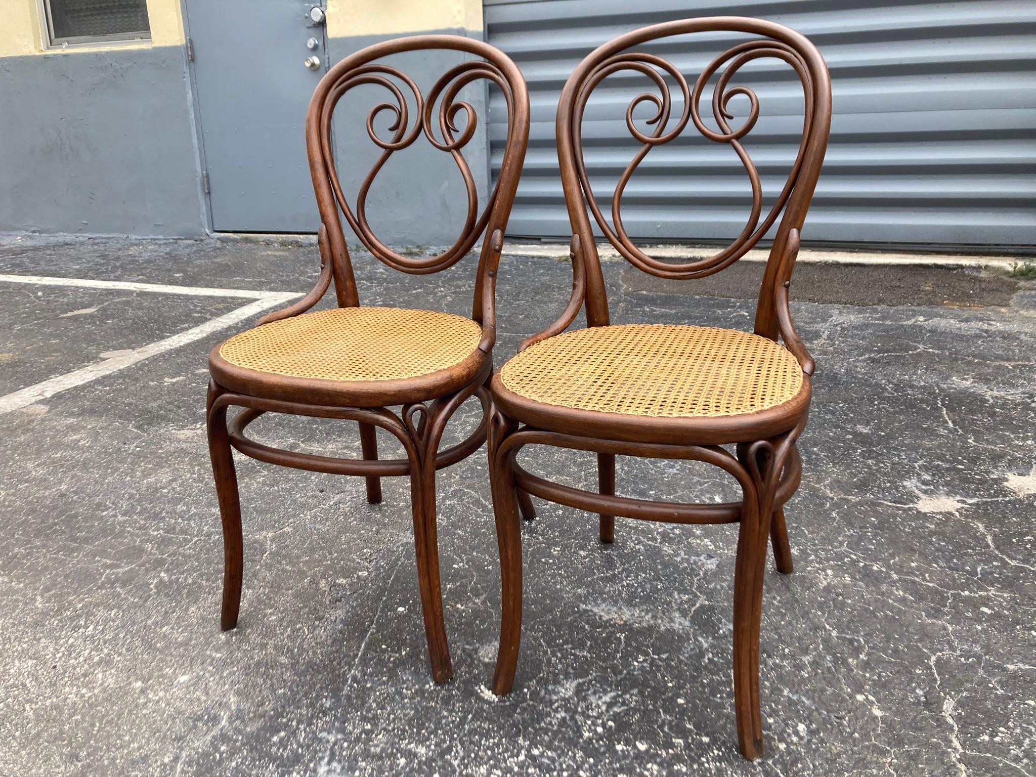 Rare ensemble de chaises Thonet modèle 13, en bois cintré et rotin en vente 13