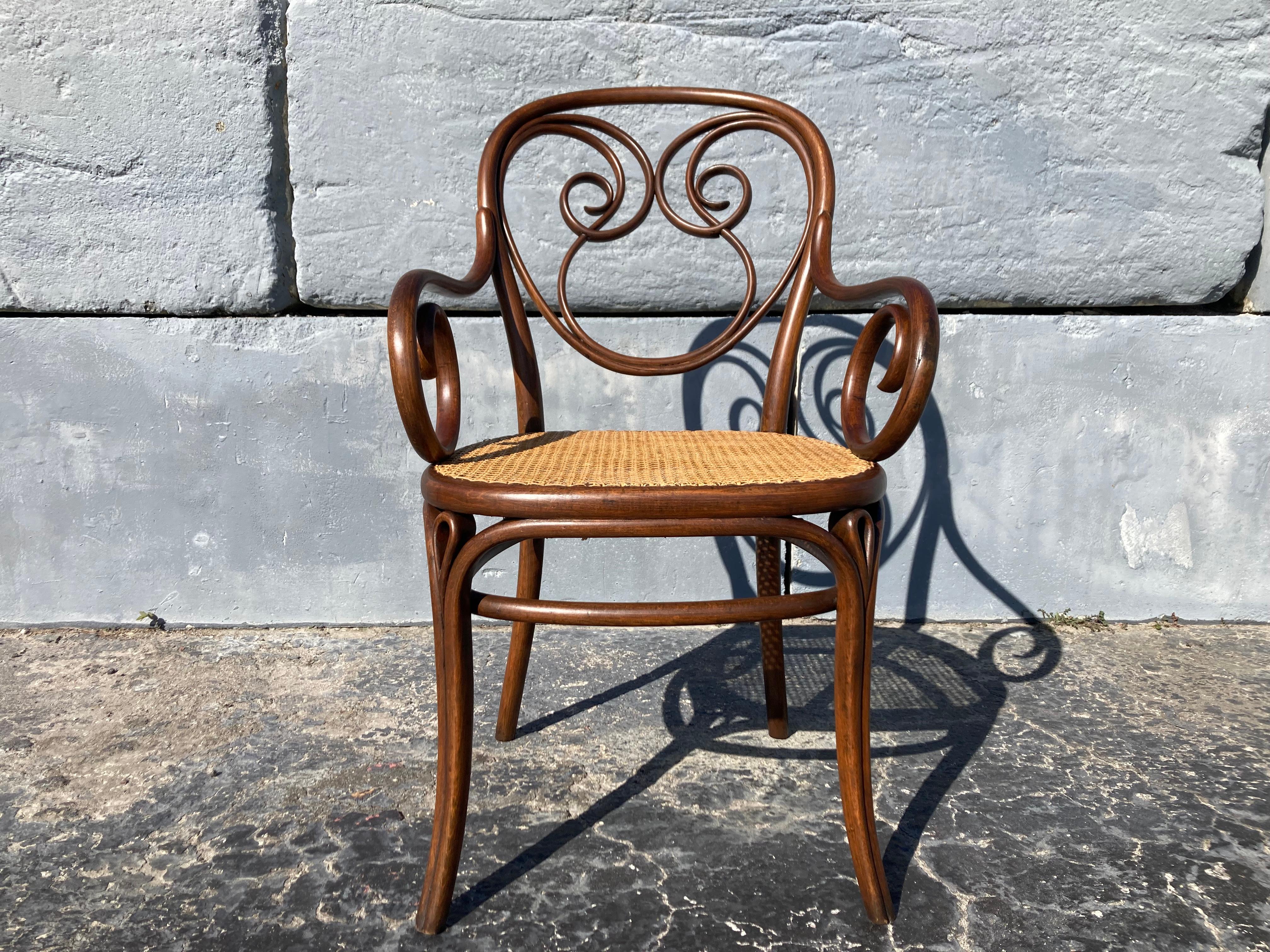 Rare ensemble de chaises Thonet modèle 13, en bois cintré et rotin en vente 2
