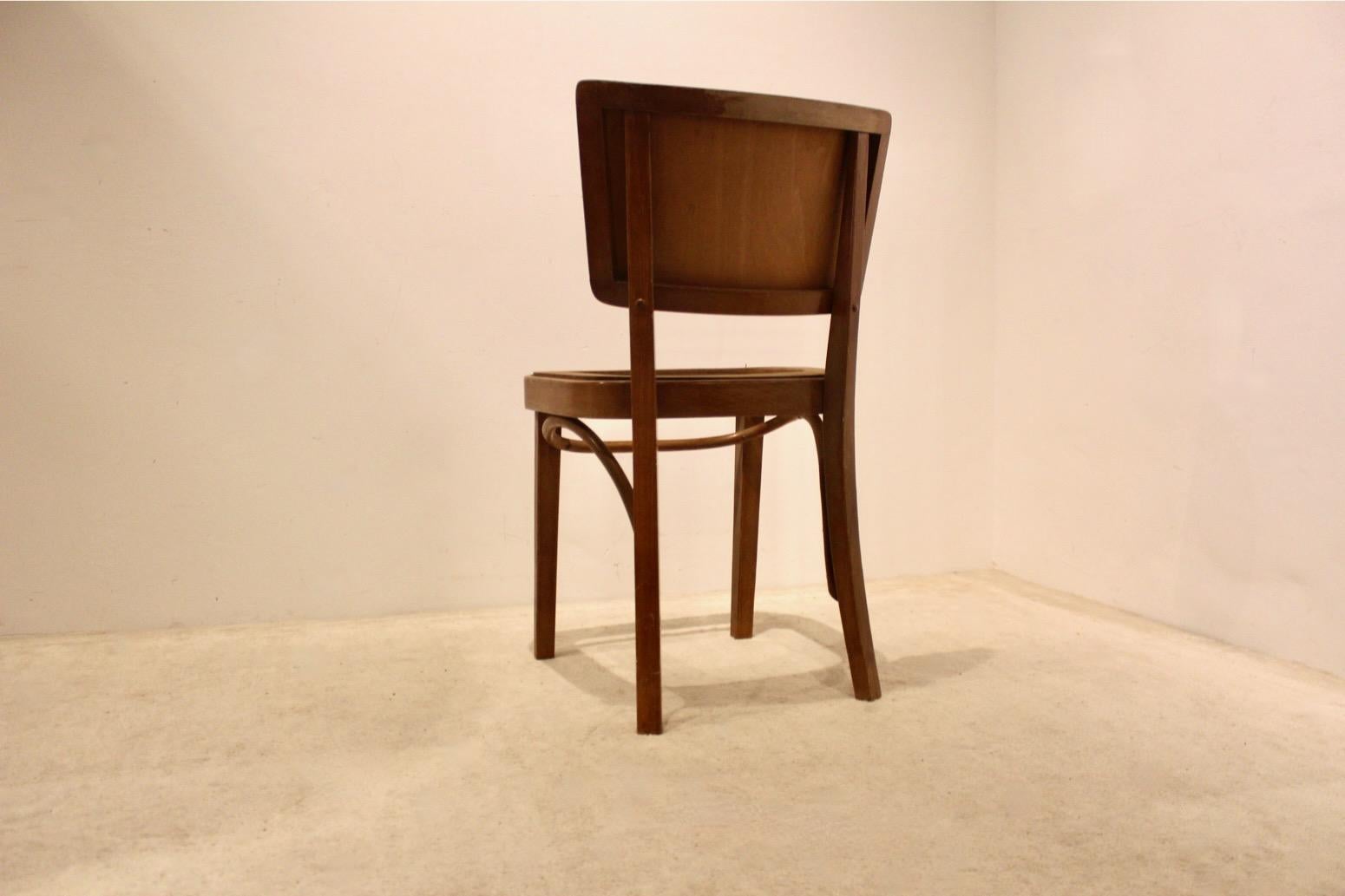 Raro juego de sillas de bistro Thonet de madera curvada sin tapizar, etiquetadas y estampadas Roble