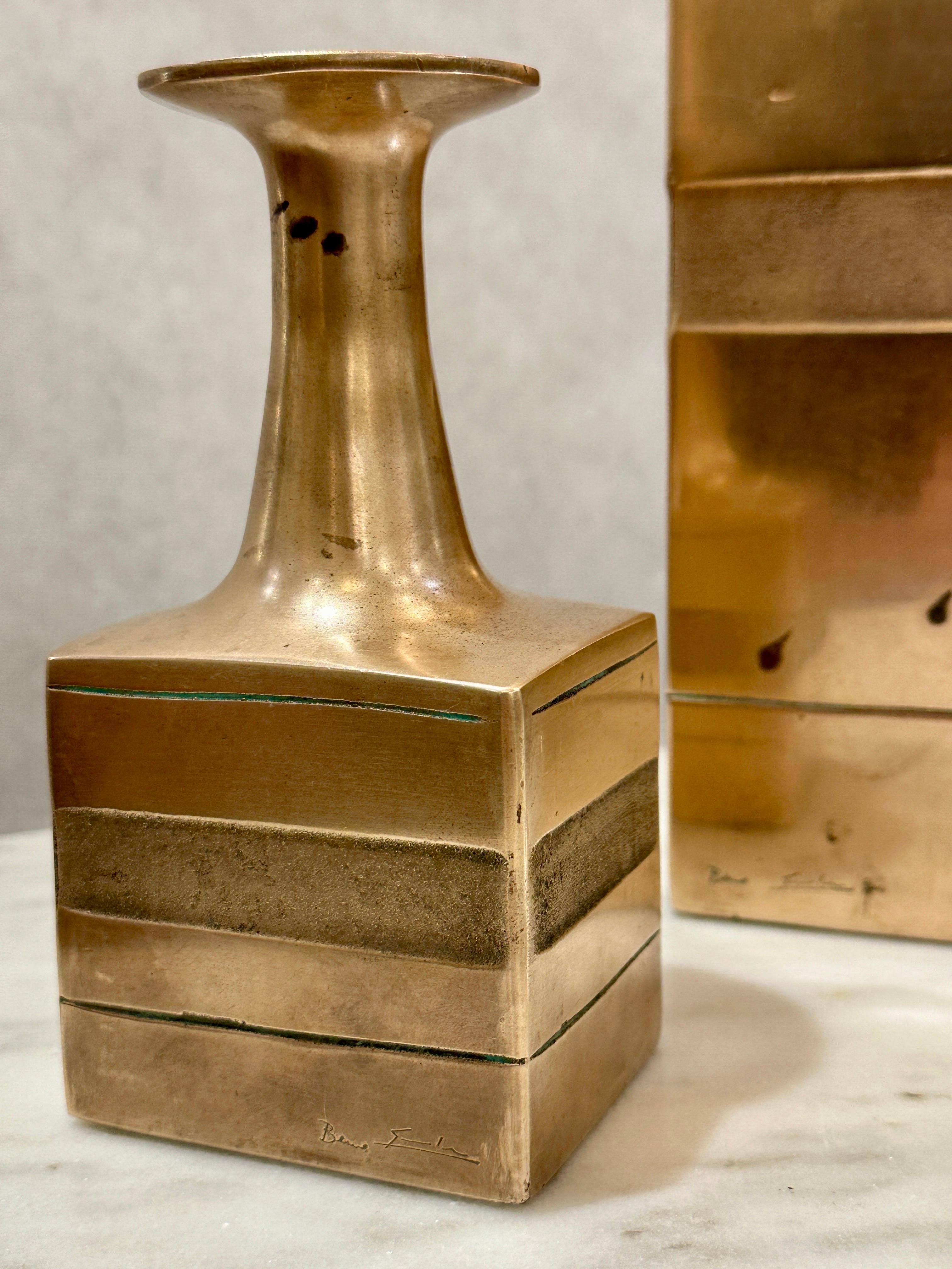 Mid-Century Modern Rare Set of Three (3) Bruno Gambone Bronze Vases - SIGNED For Sale
