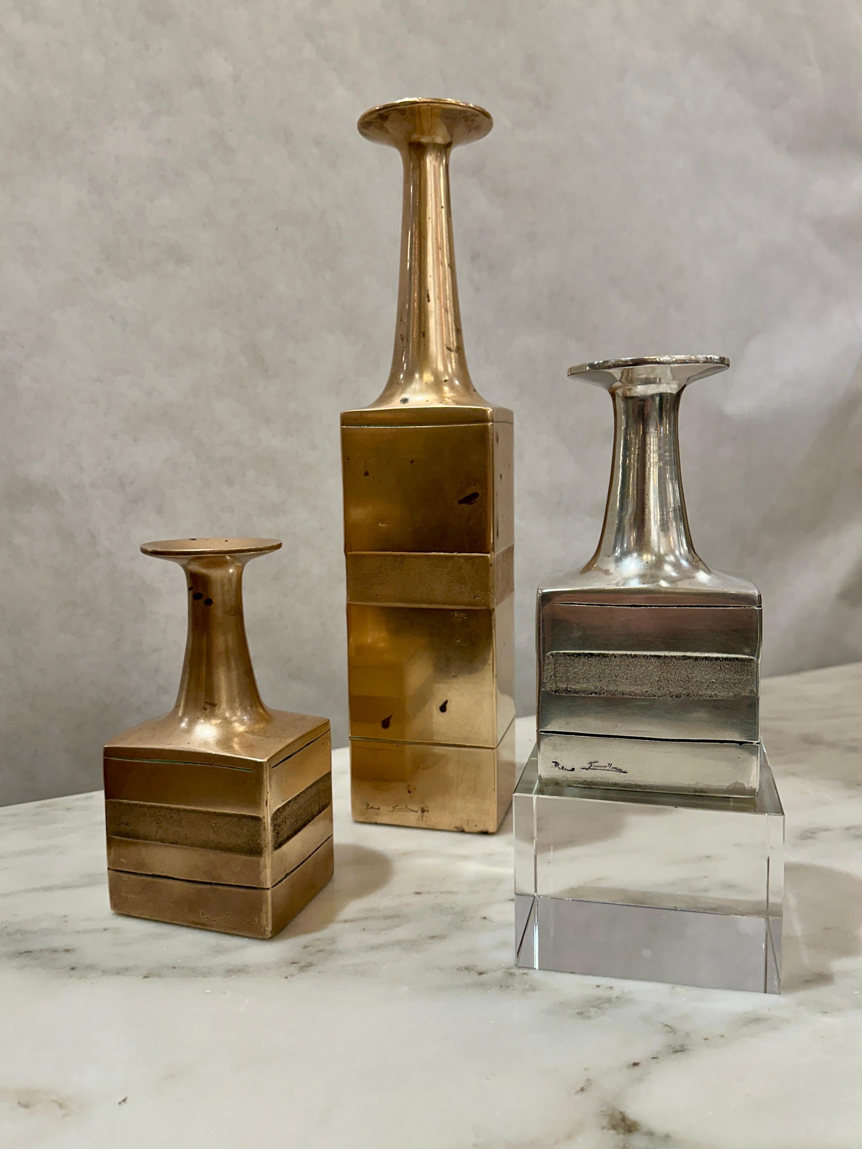 Cast Rare Set of Three (3) Bruno Gambone Bronze Vases - SIGNED For Sale