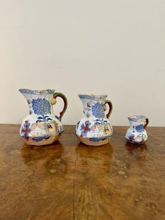 Rare set of three graduated antique Victorian Masons Ironstone Hydra jugs