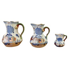 Rare set of three graduated antique Victorian Masons Ironstone Hydra jugs 