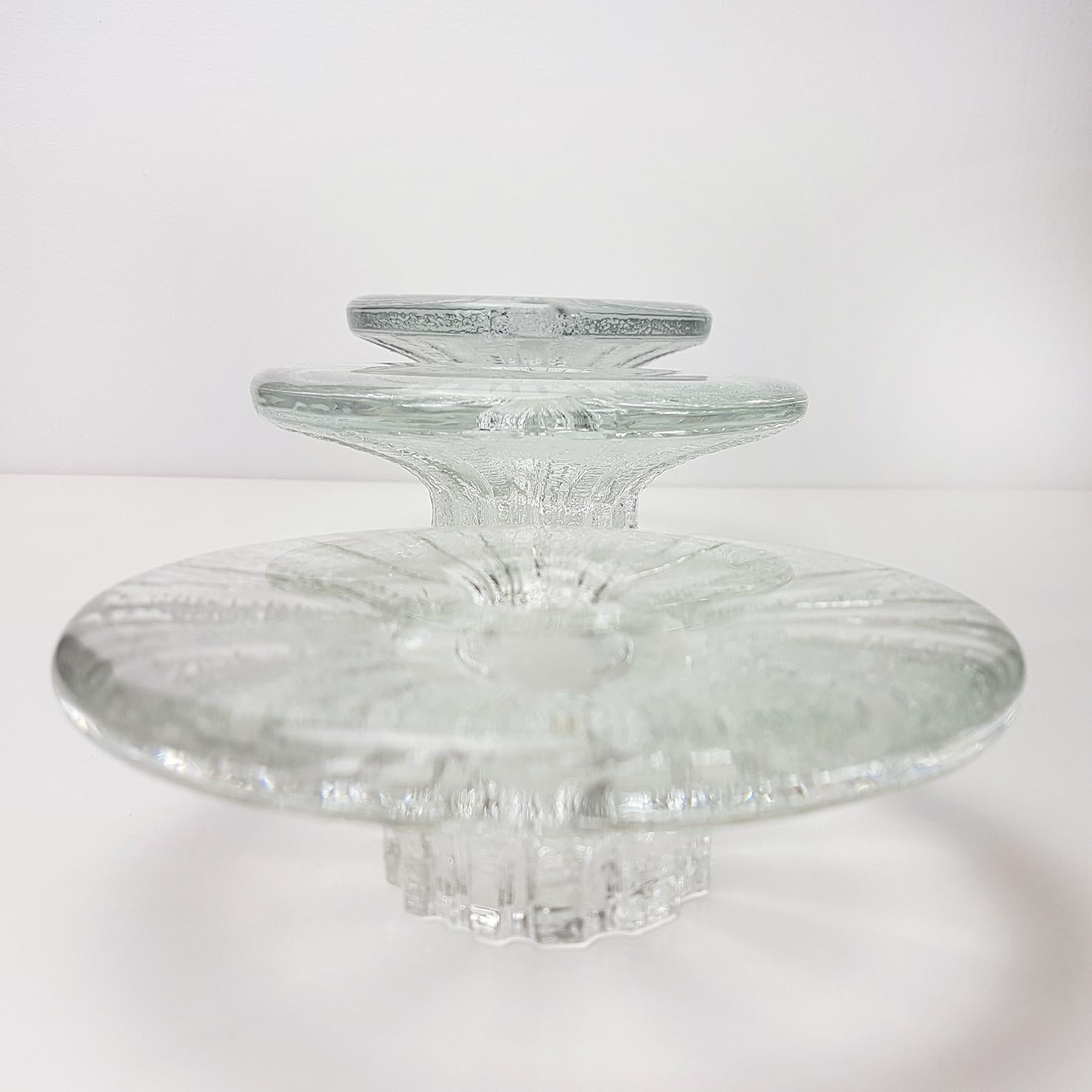 Rare Set of Three Ice Glass Candleholders Timo Scarpaneva for Iittala, 1980s 2