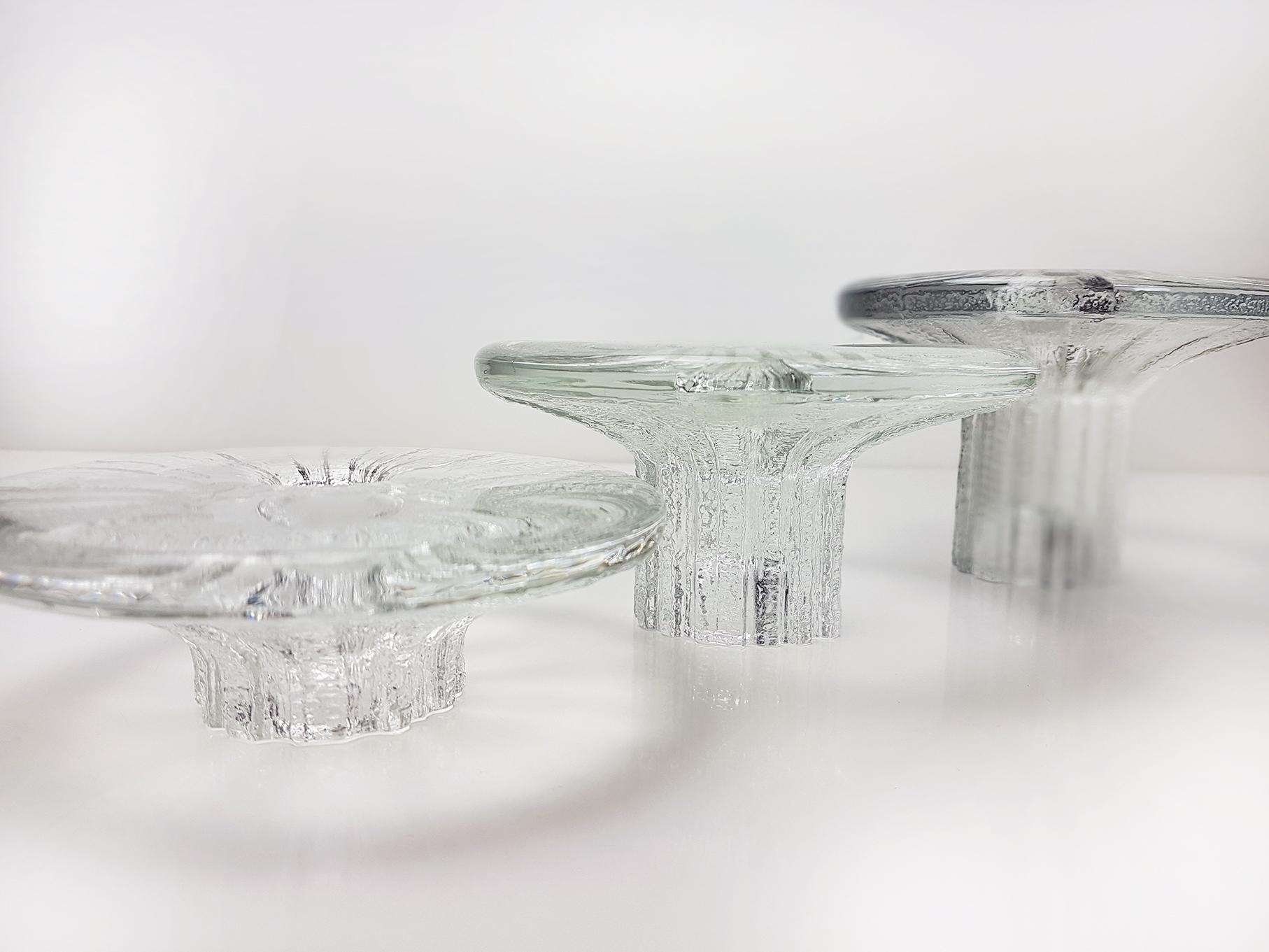 Rare Set of Three Ice Glass Candleholders Timo Scarpaneva for Iittala, 1980s 3