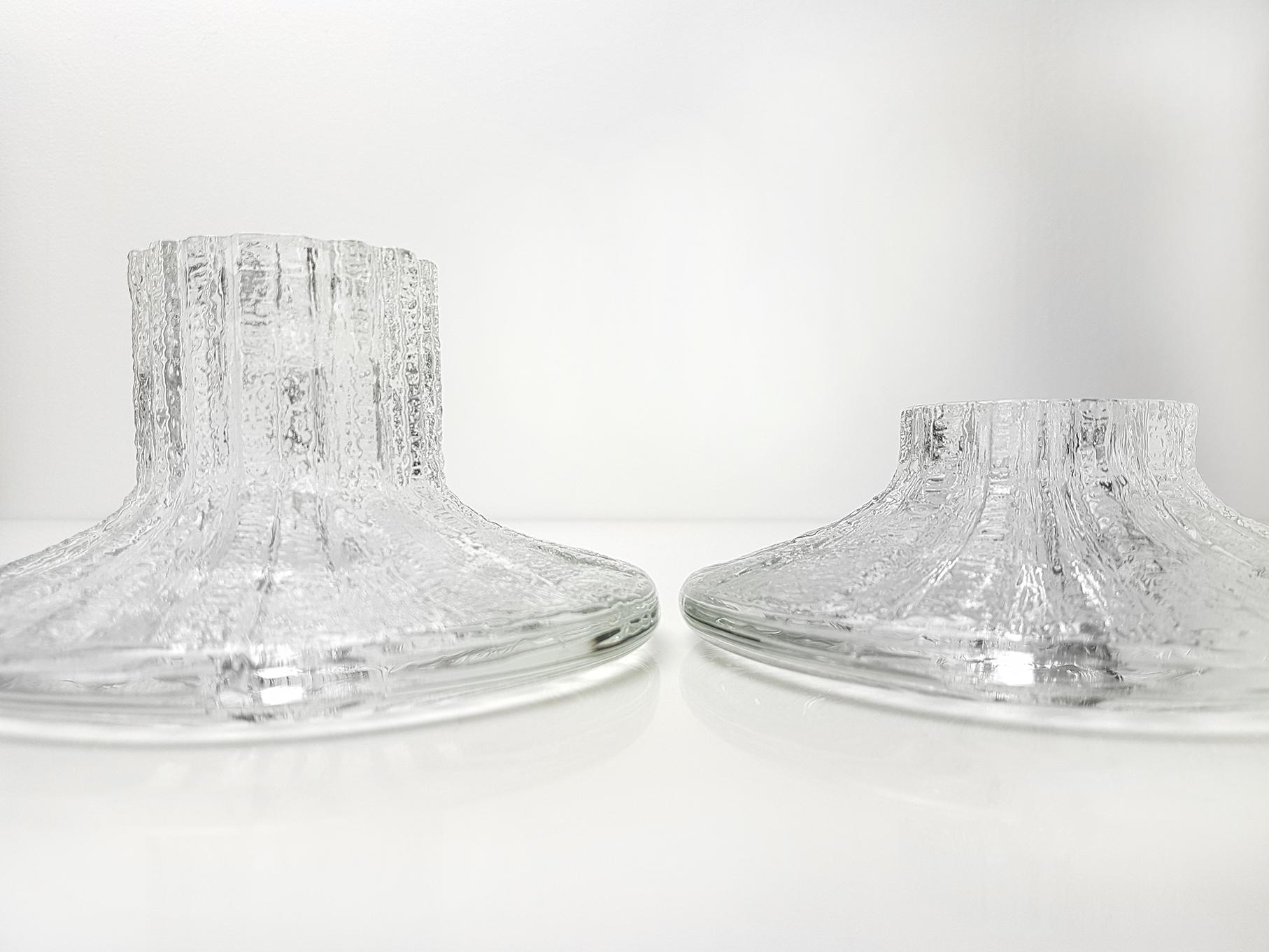 Rare Set of Three Ice Glass Candleholders Timo Scarpaneva for Iittala, 1980s 5