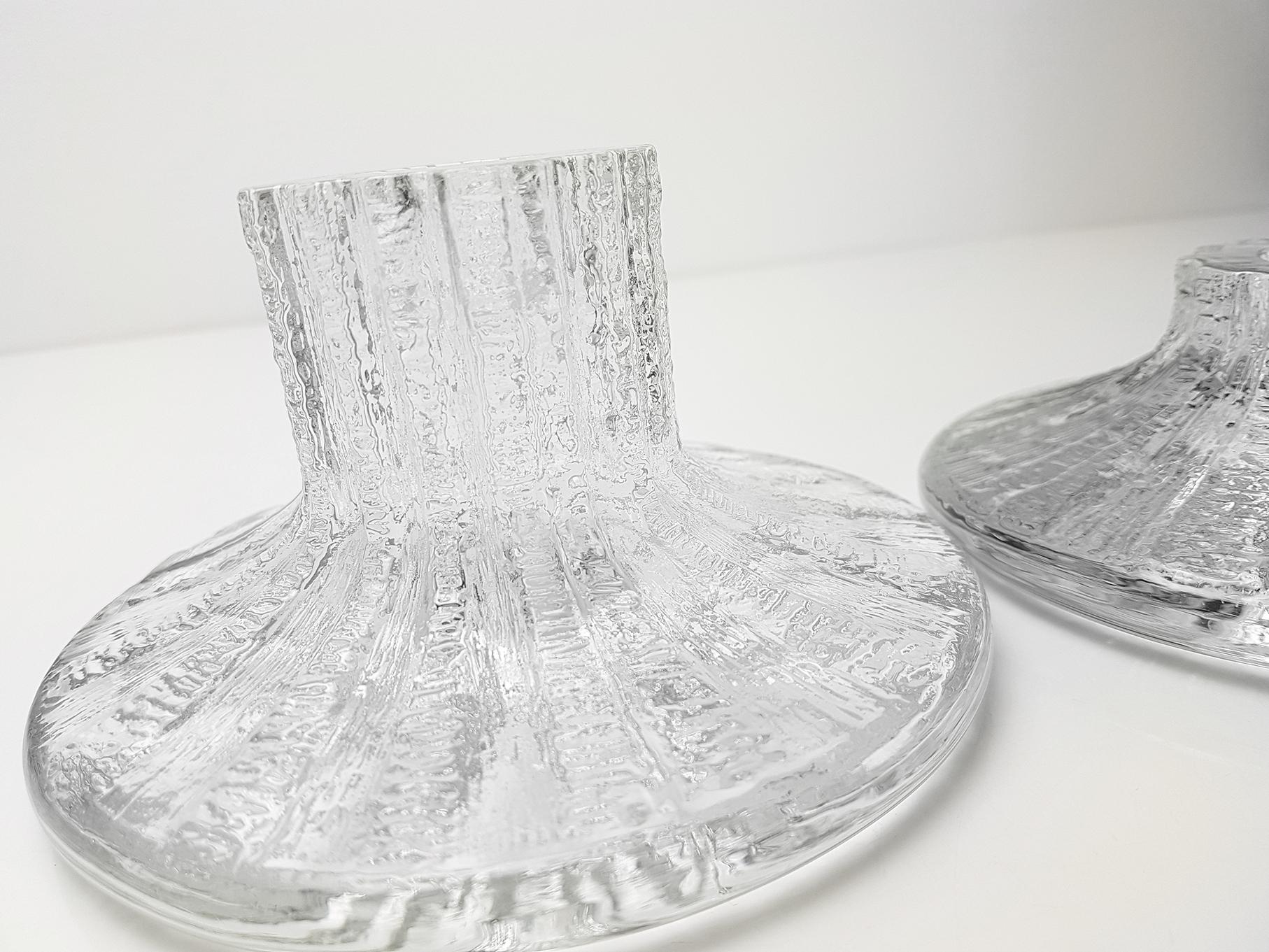 Rare Set of Three Ice Glass Candleholders Timo Scarpaneva for Iittala, 1980s 6