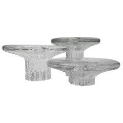 Rare Set of Three Ice Glass Candleholders Timo Scarpaneva for Iittala, 1980s