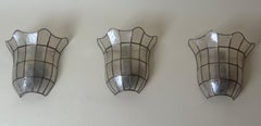 Rare Set of Three Italian Capiz Shell Wall Sconces, circa 1970s