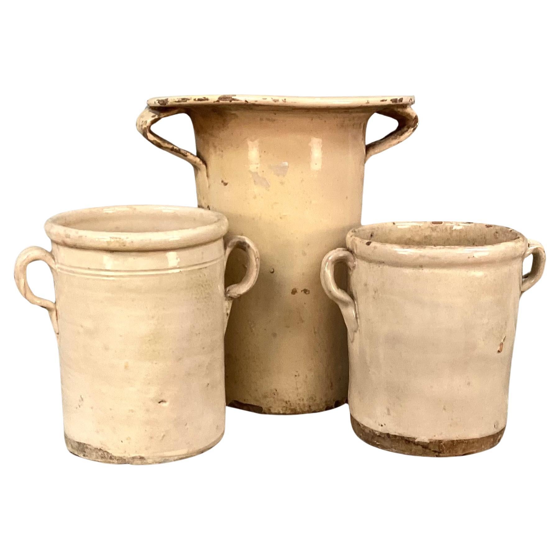 Rare Set Of Three Italian Chiminea Pots